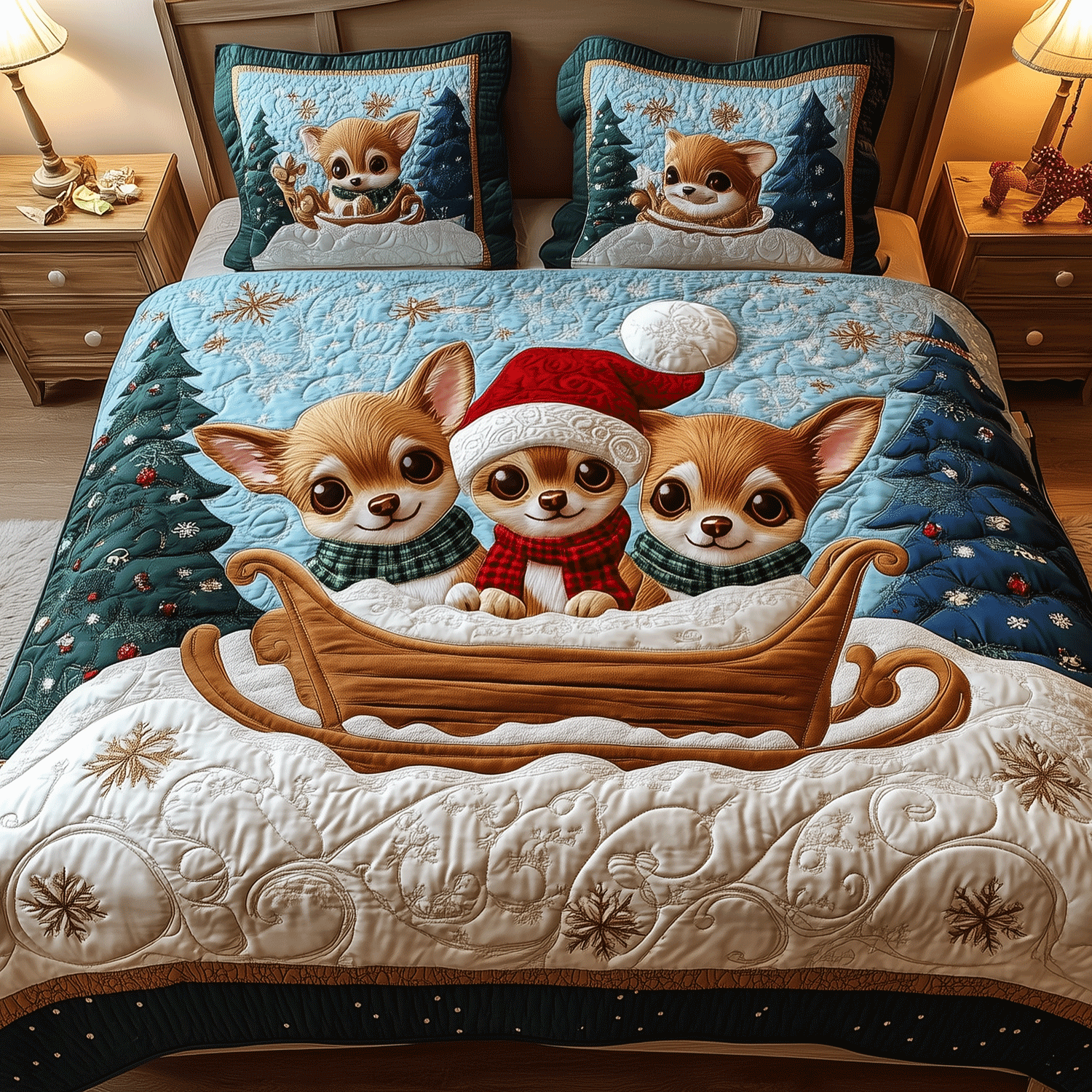 Chihuahua Santa Squad Quilted Bedding Set Chihuahua Gifts Items Chihuahua Santa Squad Quilted Bedding Set Chihuahua Gifts Items