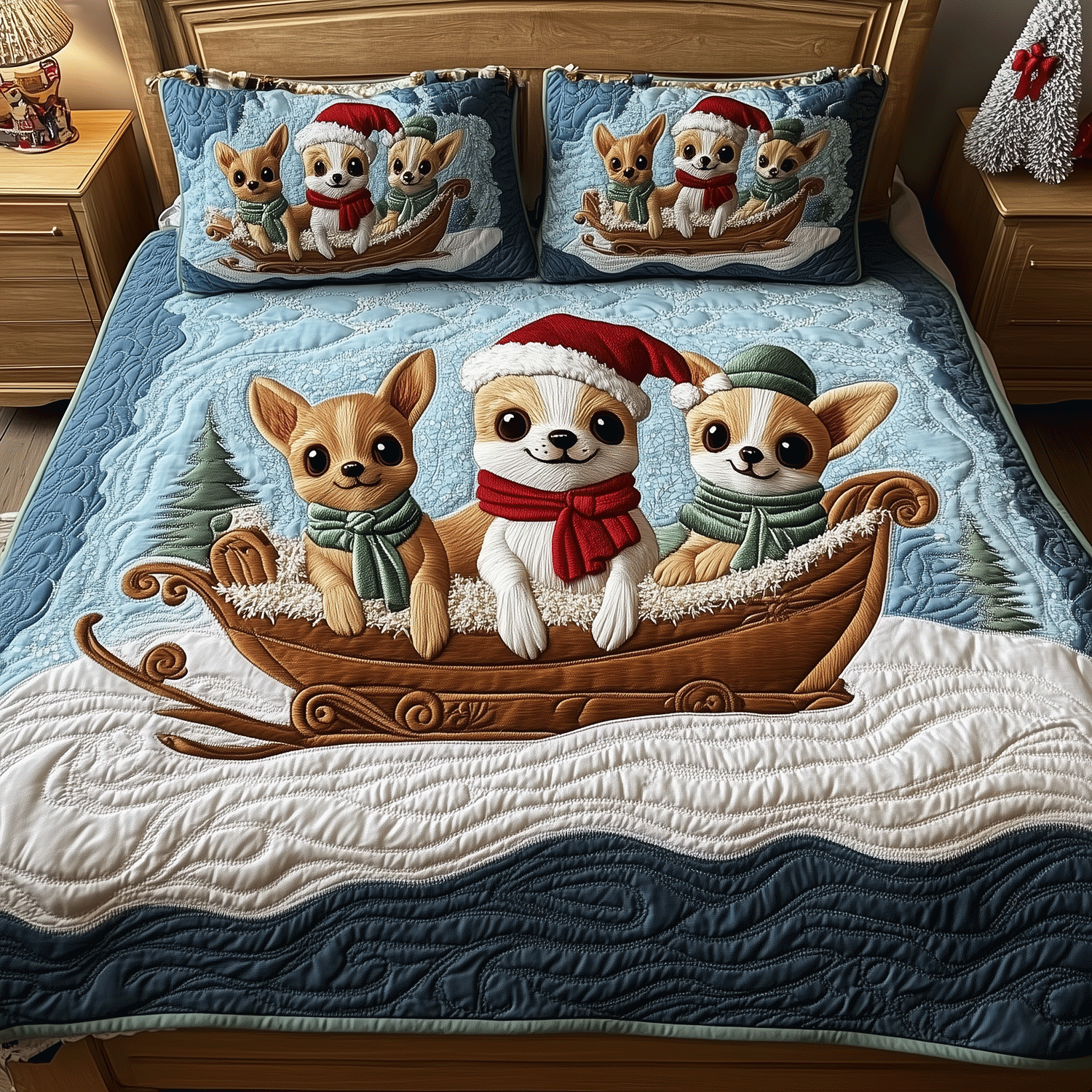 Chihuahua Winter Bliss Quilted Bedding Set Chihuahua Dad Gifts Chihuahua Winter Bliss Quilted Bedding Set Chihuahua Dad Gifts