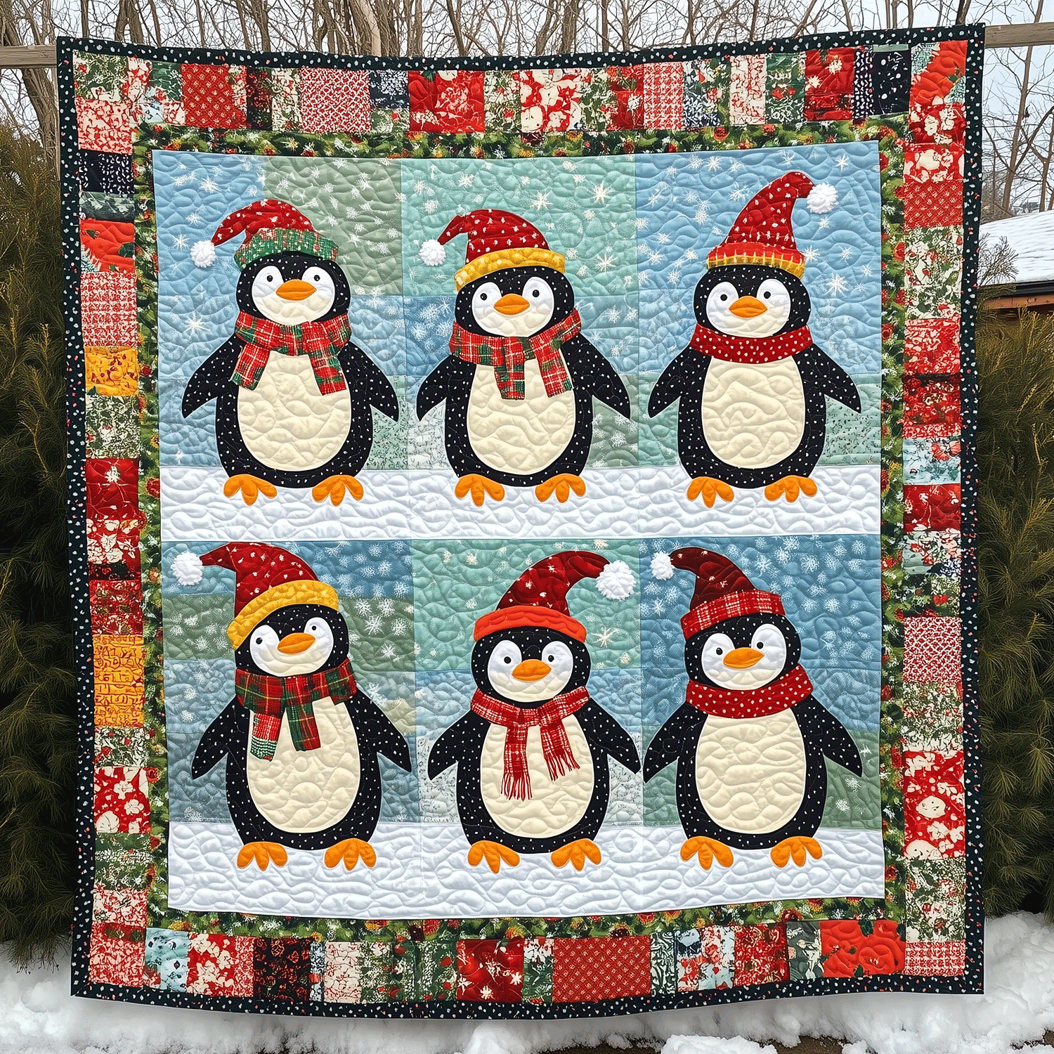 Chilly Cheer Quilted Blanket Gift For Penguin Lover Chilly Cheer Quilted Blanket Gift For Penguin Lover