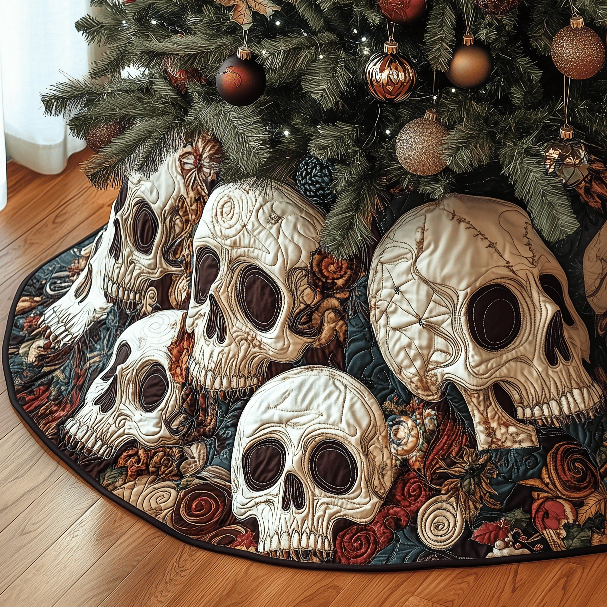 Chrismas Vintage Skull Quilted Tree Skirt A Tree Skirt That Embodies the Joy of Christmas Chrismas Vintage Skull Quilted Tree Skirt A Tree Skirt That Embodies the Joy of Christmas