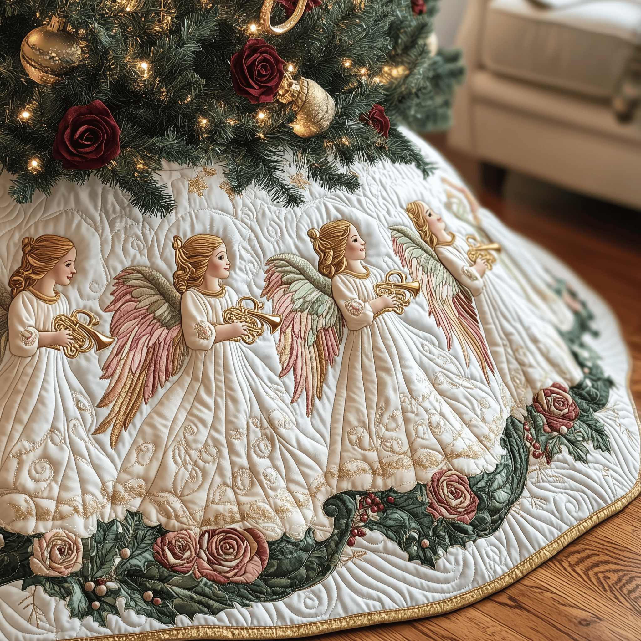 Christmas Angel Quilted Tree Skirt Celebrate Simplicity and Style with a Protective Tree Skirt Christmas Angel Quilted Tree Skirt Celebrate Simplicity and Style with a Protective Tree Skirt
