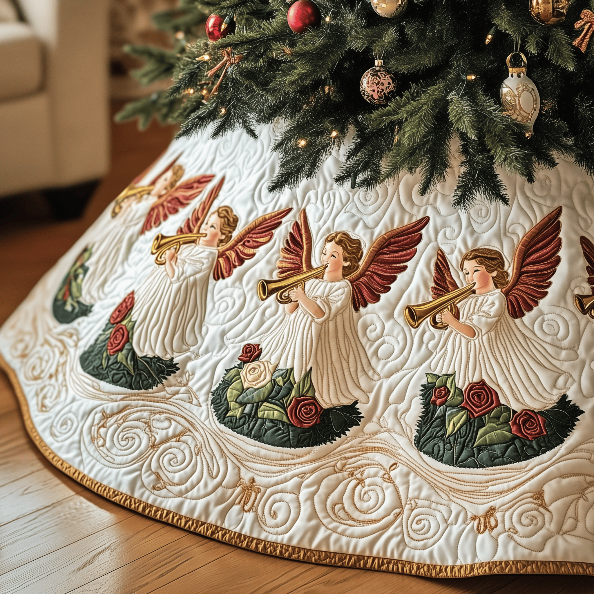 Christmas Angel Quilted Tree Skirt Feel the Holidays Begin with a Safe and Stunning Tree Skirt Christmas Angel Quilted Tree Skirt Feel the Holidays Begin with a Safe and Stunning Tree Skirt