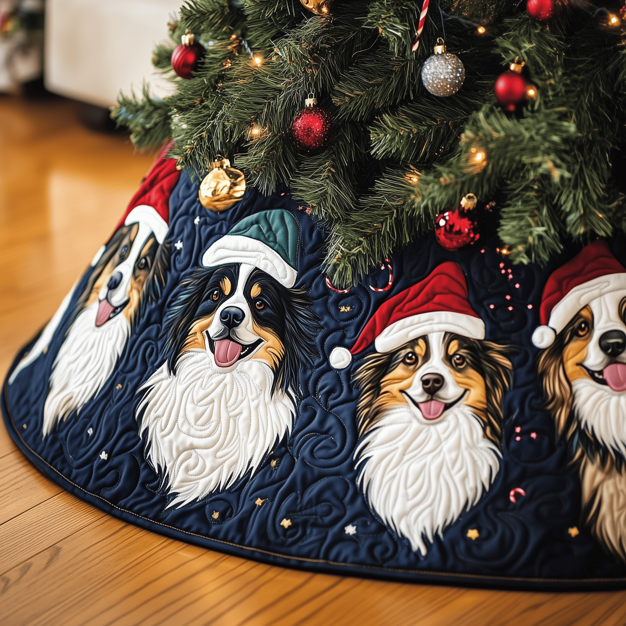 Christmas Australian Shepherd Quilted Tree Skirt Feel the Heart of Christmas Beneath Your Tree Christmas Australian Shepherd Quilted Tree Skirt Feel the Heart of Christmas Beneath Your Tree