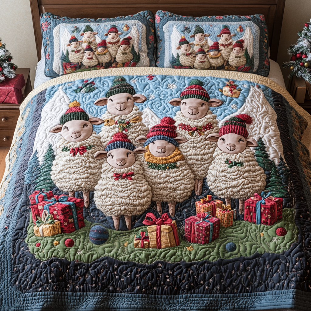 Christmas Baah Quilted Bedding Set Presents For Sheep Lovers Christmas Baah Quilted Bedding Set Presents For Sheep Lovers