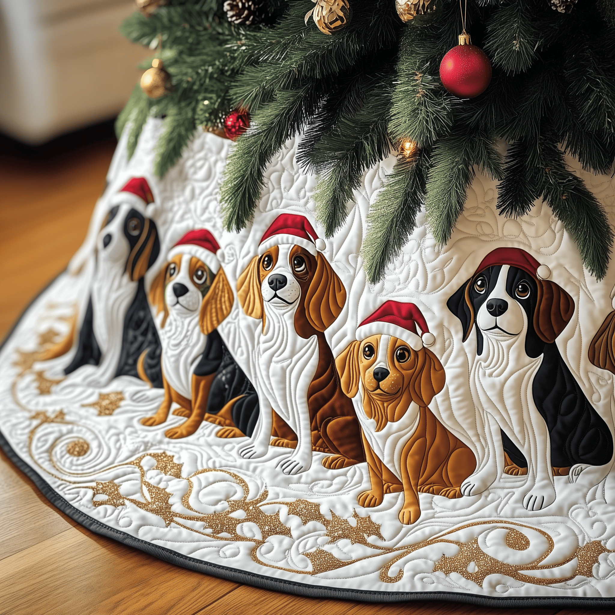 Christmas Beagle Quilted Tree Skirt A Safe and Stylish Tree Skirt for Your Family's Happiness Christmas Beagle Quilted Tree Skirt A Safe and Stylish Tree Skirt for Your Family's Happiness