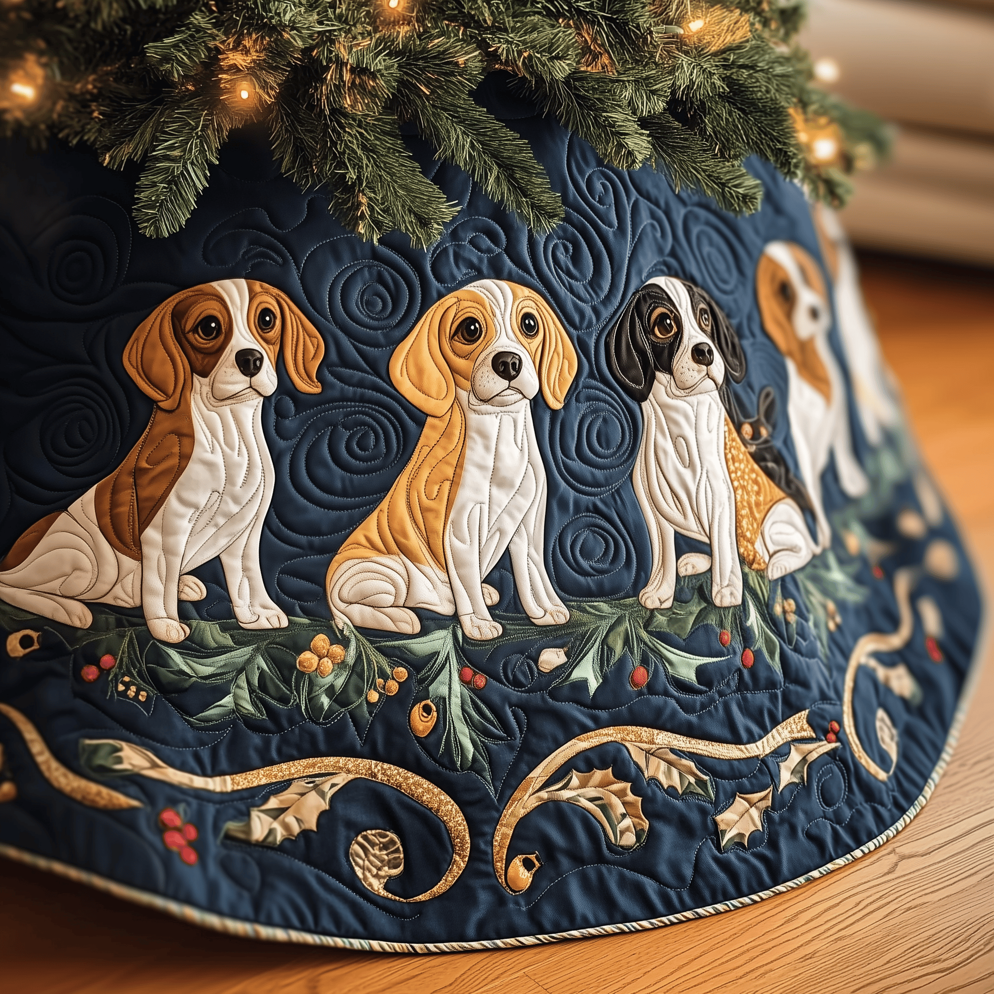Christmas Beagle Quilted Tree Skirt Enjoy a Relaxing Holiday with Peaceful Tree Decor Christmas Beagle Quilted Tree Skirt Enjoy a Relaxing Holiday with Peaceful Tree Decor
