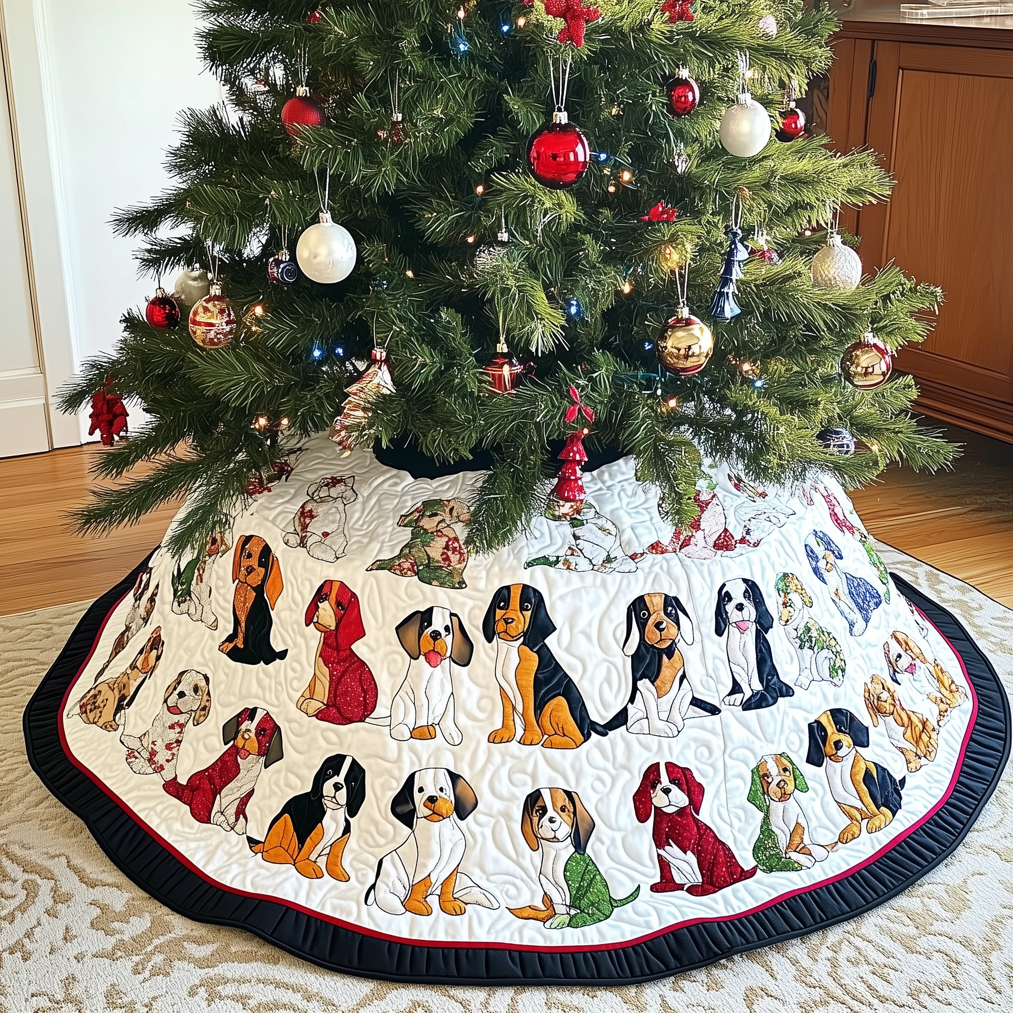 Christmas Beagle Quilted Tree Skirt Feel Peaceful Amid the Holiday Rush with Protective Decor Christmas Beagle Quilted Tree Skirt Feel Peaceful Amid the Holiday Rush with Protective Decor