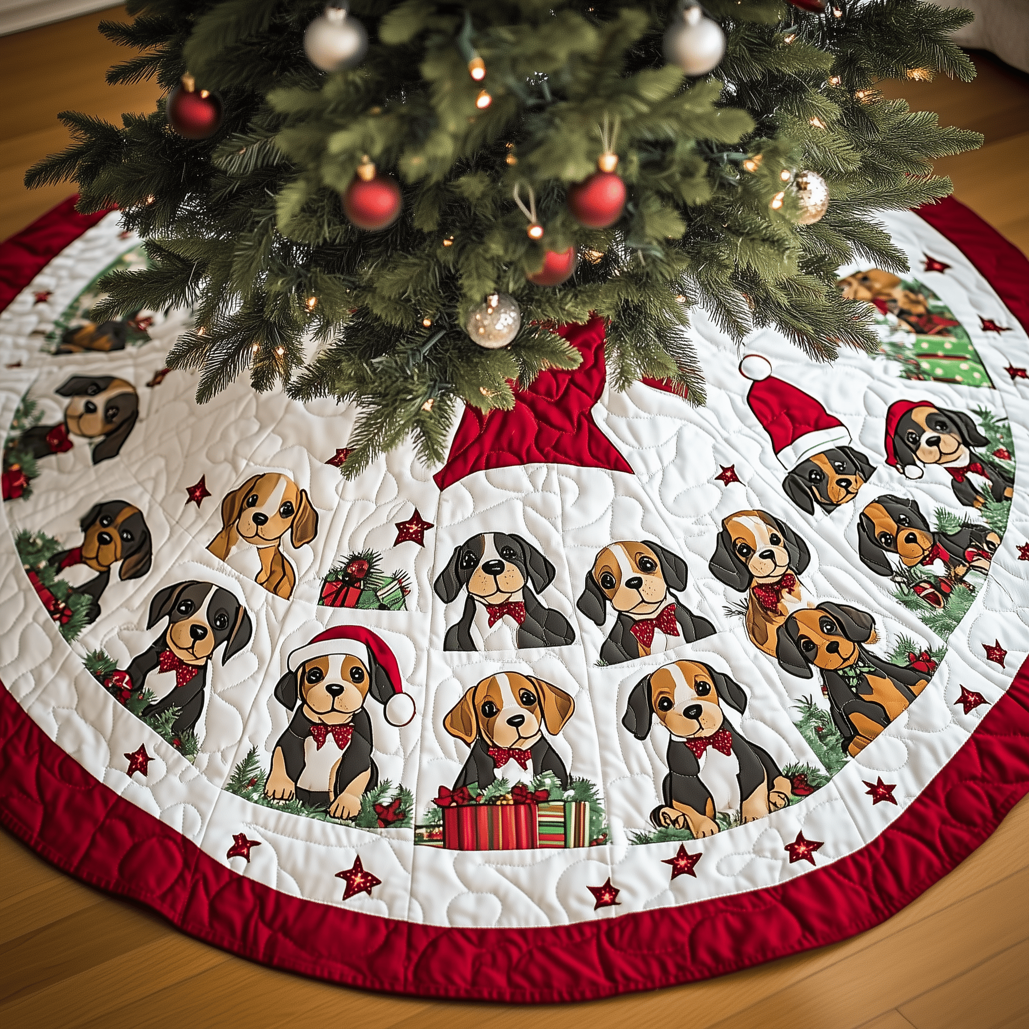 Christmas Beagle Quilted Tree Skirt Feel the Energy of the Holidays with a Durable Skirt Christmas Beagle Quilted Tree Skirt Feel the Energy of the Holidays with a Durable Skirt