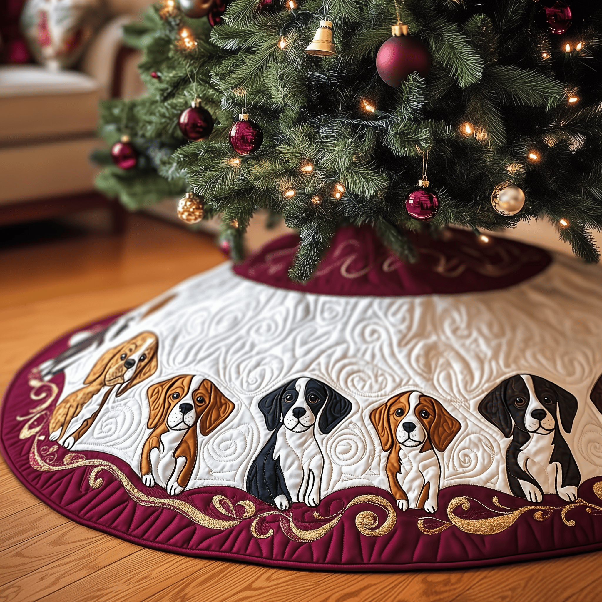 Christmas Beagle Quilted Tree Skirt Feel the Love of Christmas with Thoughtful Tree Decor Christmas Beagle Quilted Tree Skirt Feel the Love of Christmas with Thoughtful Tree Decor