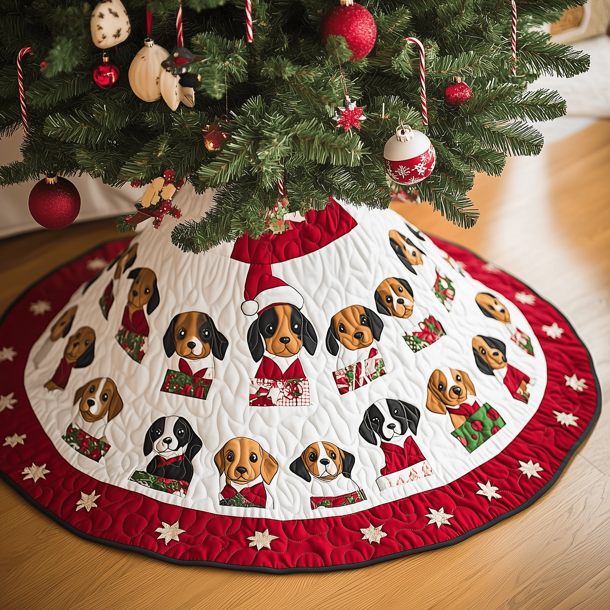 Christmas Beagle Quilted Tree Skirt Make the Holidays Worry-Free with Protective Tree Decor Christmas Beagle Quilted Tree Skirt Make the Holidays Worry-Free with Protective Tree Decor