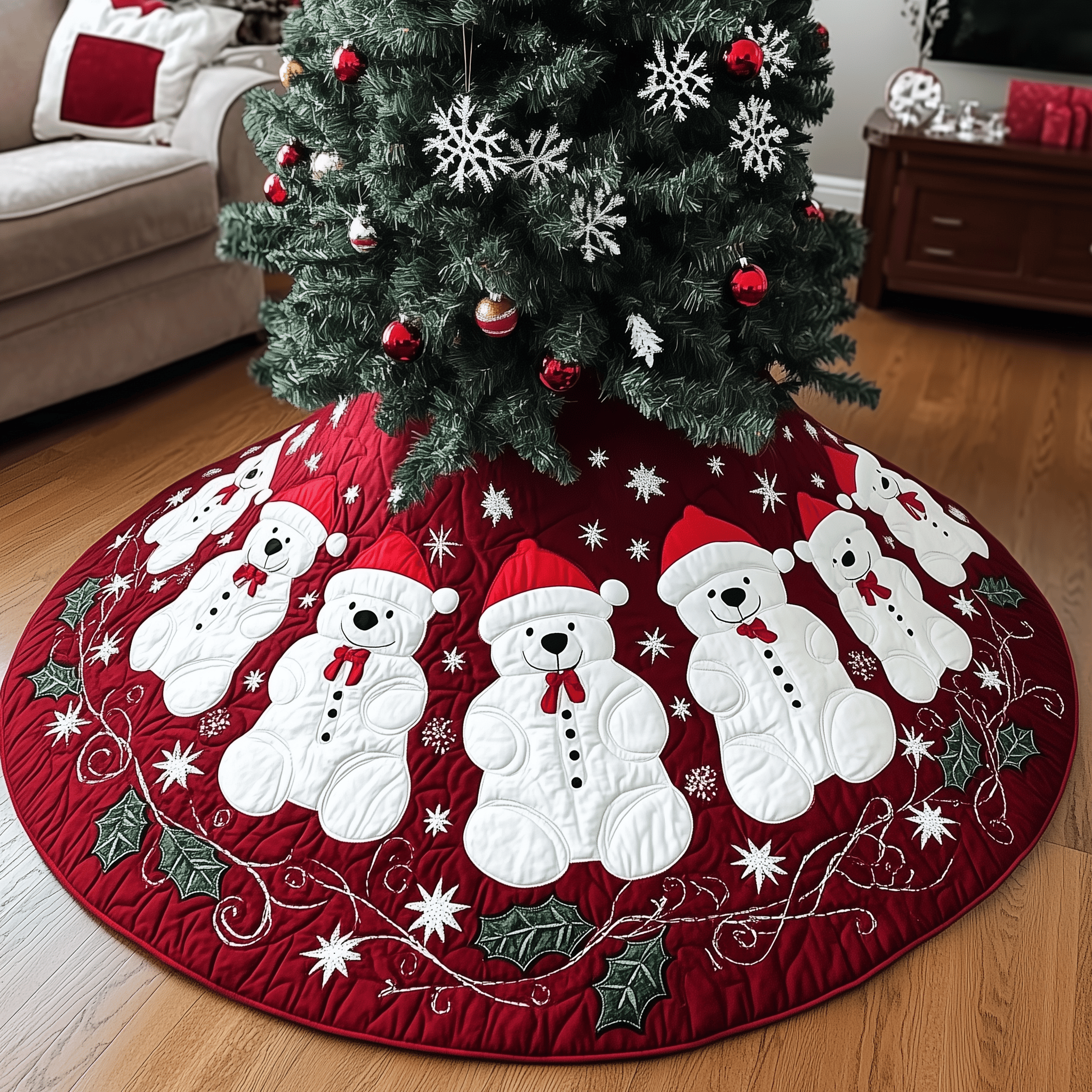 Christmas Bear Quilted Tree Skirt Elevate Your Holiday Vibes with Protective Tree Decor Christmas Bear Quilted Tree Skirt Elevate Your Holiday Vibes with Protective Tree Decor