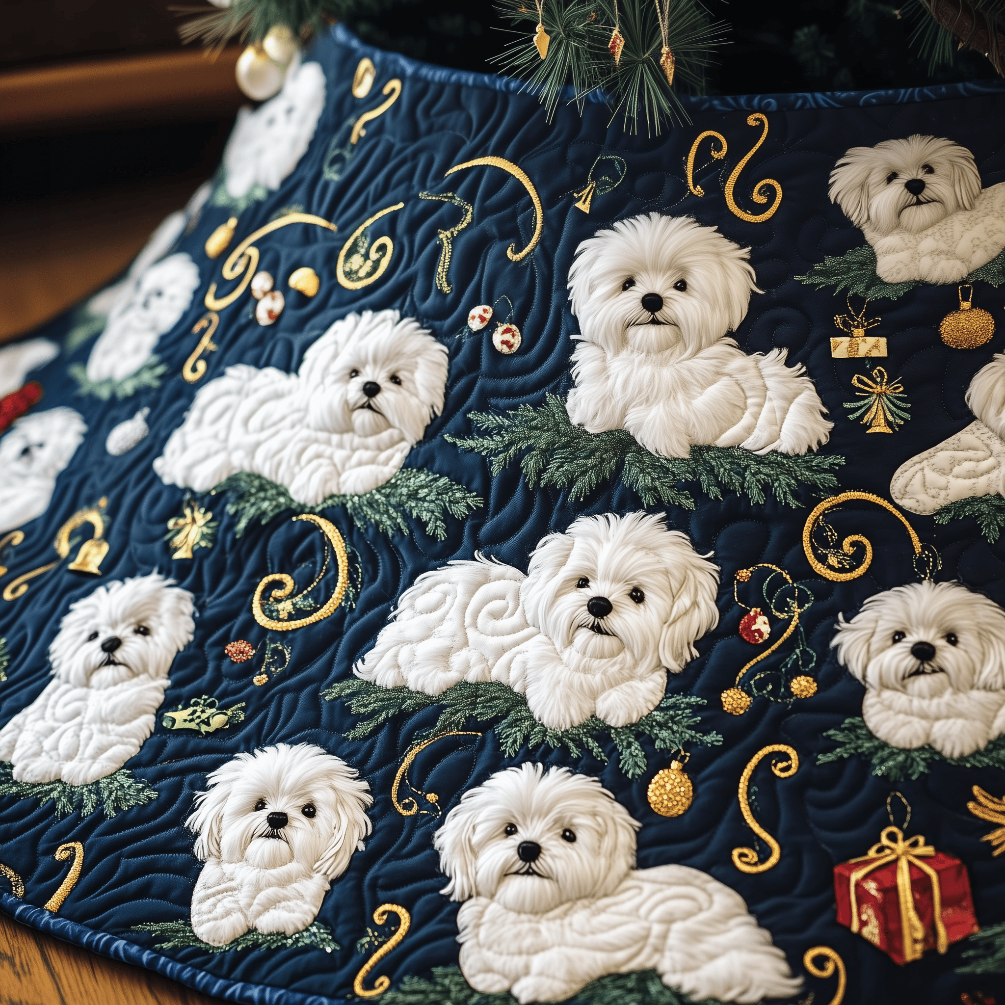 Christmas Bichon Frise Quilted Tree Skirt A Tree Skirt That Brings Joy and Style to Your Holidays Christmas Bichon Frise Quilted Tree Skirt A Tree Skirt That Brings Joy and Style to Your Holidays