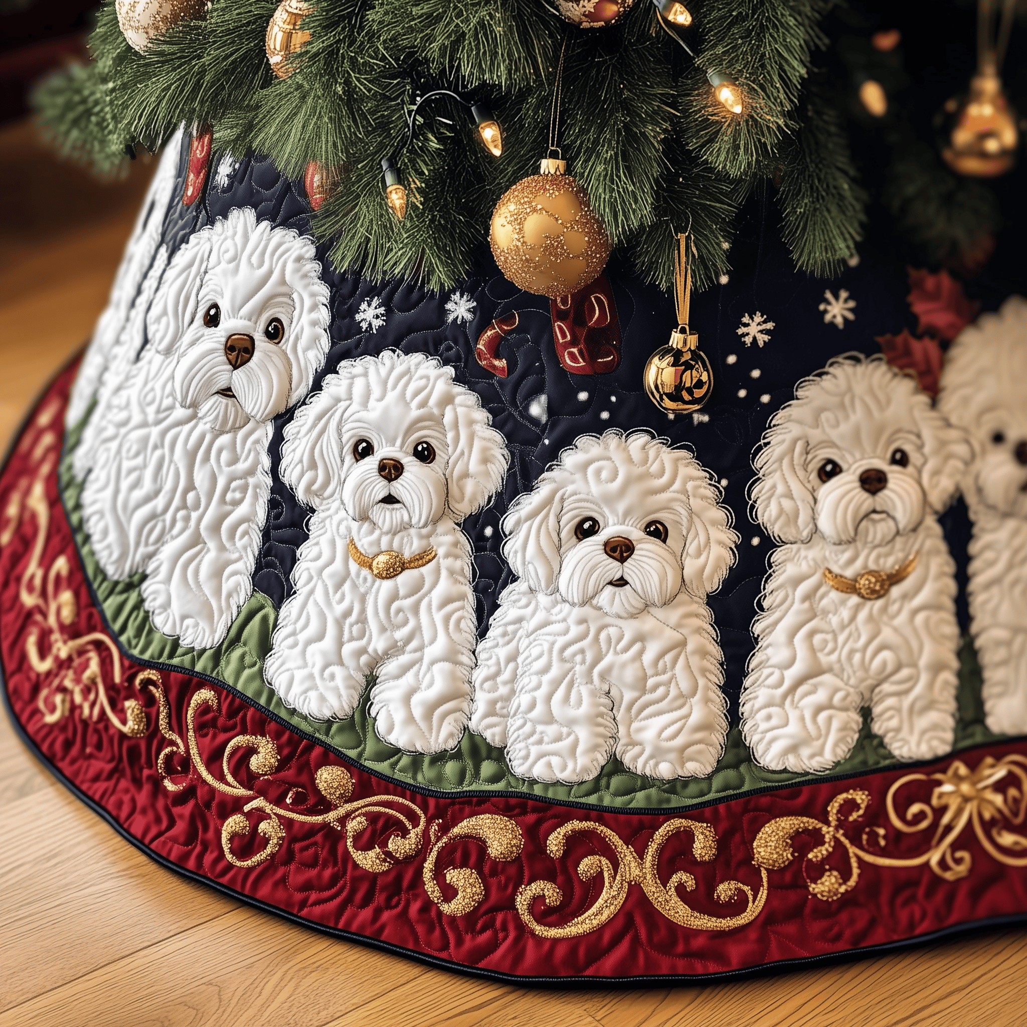Christmas Bichon Frise Quilted Tree Skirt Add Heart to Your Holidays with a Durable Tree Skirt Christmas Bichon Frise Quilted Tree Skirt Add Heart to Your Holidays with a Durable Tree Skirt