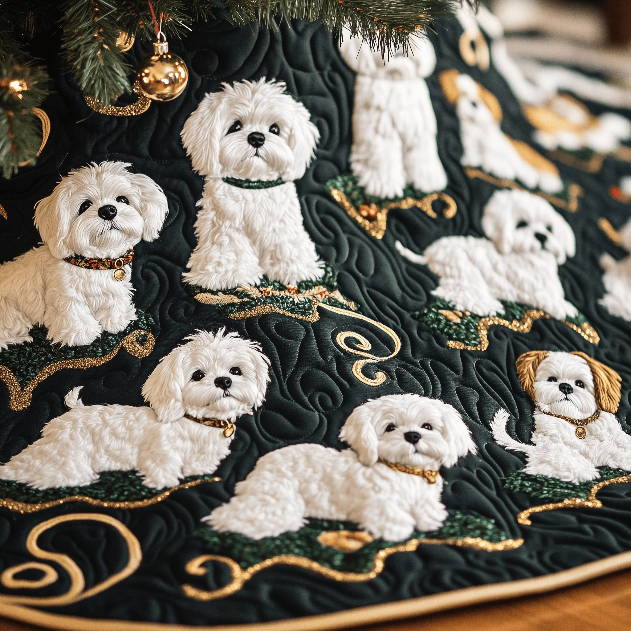 Christmas Bichon Frise Quilted Tree Skirt Add Magic to Your Holidays with Safe Tree Decor Christmas Bichon Frise Quilted Tree Skirt Add Magic to Your Holidays with Safe Tree Decor