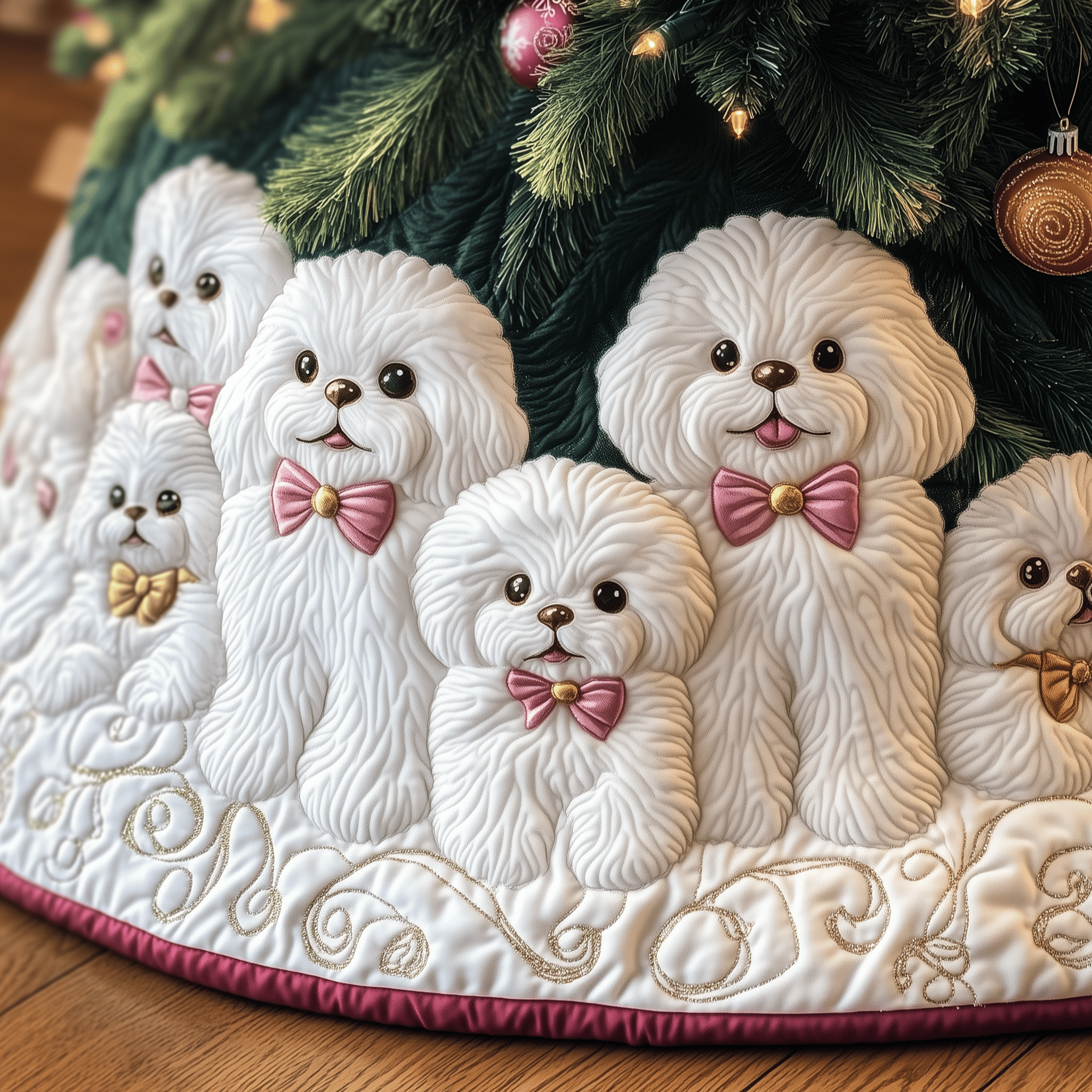 Christmas Bichon Frise Quilted Tree Skirt Bring the Whole Family Together with Protective Holiday Decor Christmas Bichon Frise Quilted Tree Skirt Bring the Whole Family Together with Protective Holiday Decor