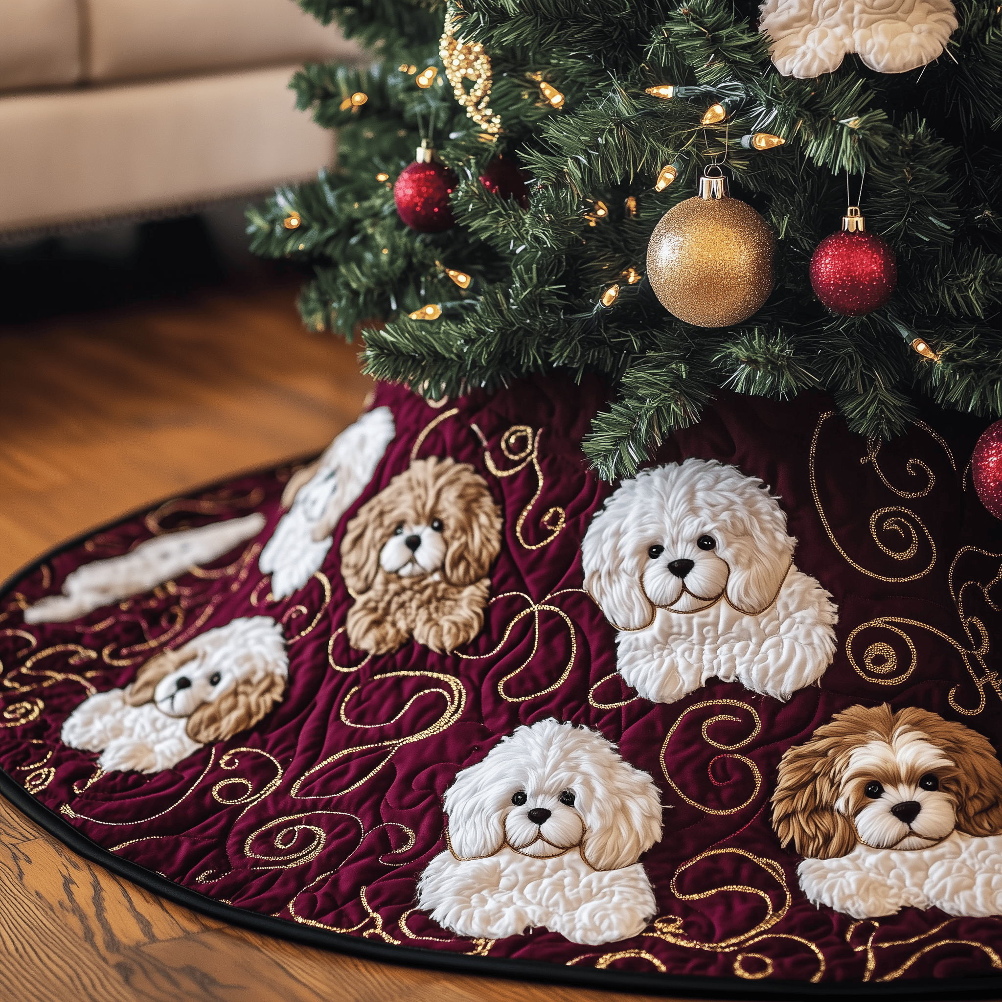 Christmas Bichon Frise Quilted Tree Skirt Celebrate the Joy of Christmas with Worry-Free Decor Christmas Bichon Frise Quilted Tree Skirt Celebrate the Joy of Christmas with Worry-Free Decor