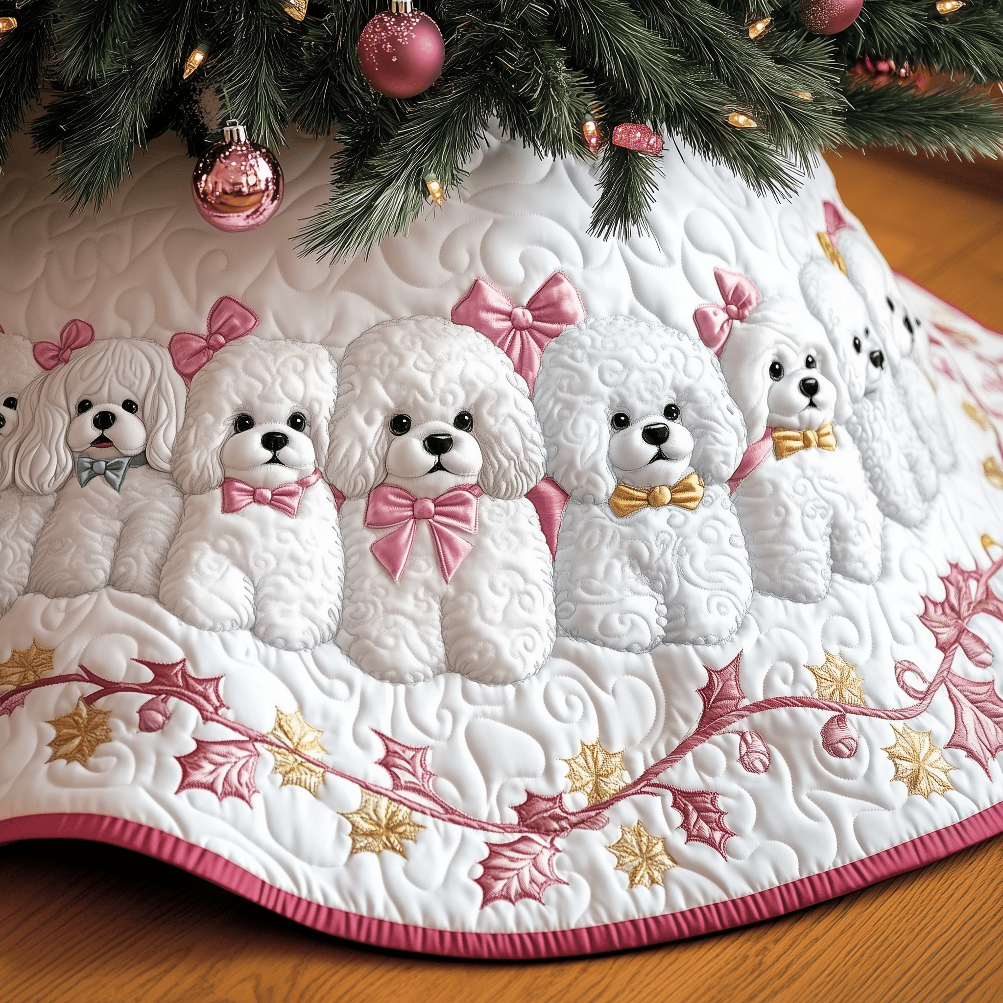 Christmas Bichon Frise Quilted Tree Skirt Celebrate Without Worry Choose a Secure Tree Skirt Christmas Bichon Frise Quilted Tree Skirt Celebrate Without Worry Choose a Secure Tree Skirt