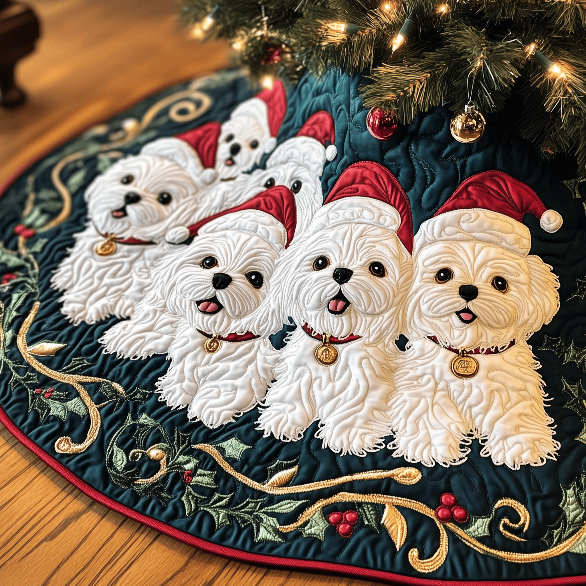 Christmas Bichon Frise Quilted Tree Skirt Feel Closer to Home with Safe Holiday Decor Christmas Bichon Frise Quilted Tree Skirt Feel Closer to Home with Safe Holiday Decor
