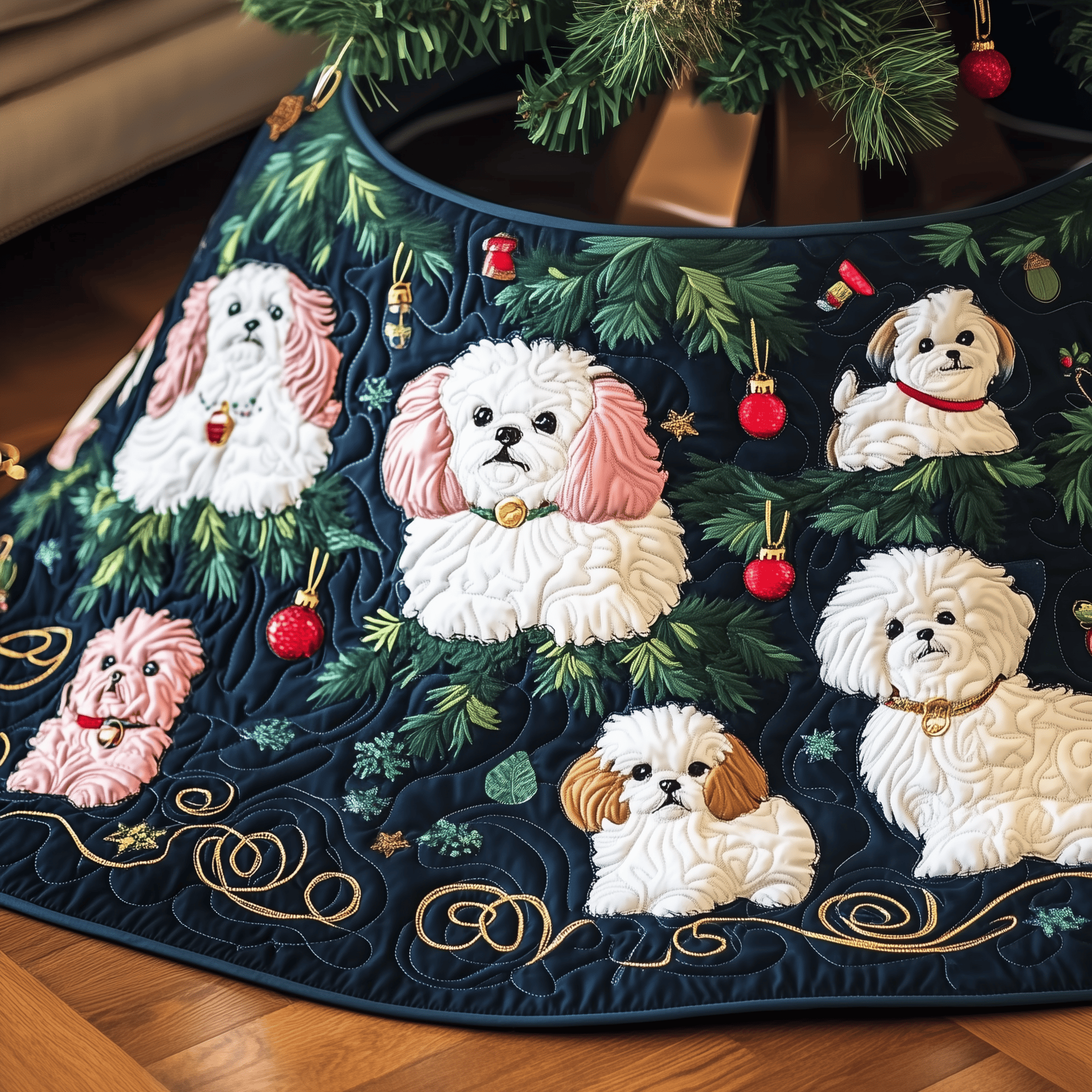 Christmas Bichon Frise Quilted Tree Skirt Relax and Enjoy the Holidays with Peaceful Tree Decor Christmas Bichon Frise Quilted Tree Skirt Relax and Enjoy the Holidays with Peaceful Tree Decor