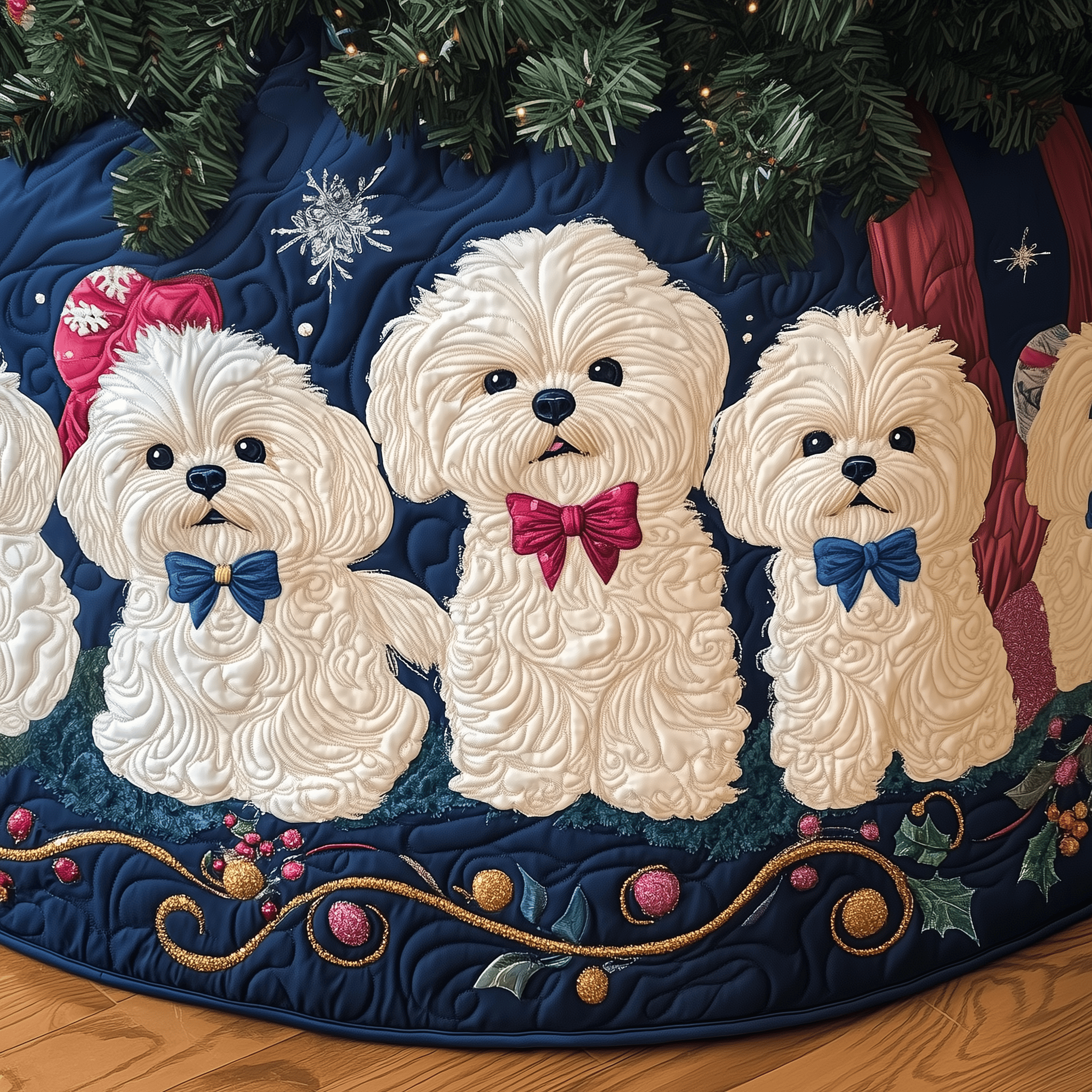 Christmas Bichon Quilted Tree Skirt Celebrate the Holidays Without Stress Choose Safety Christmas Bichon Quilted Tree Skirt Celebrate the Holidays Without Stress Choose Safety