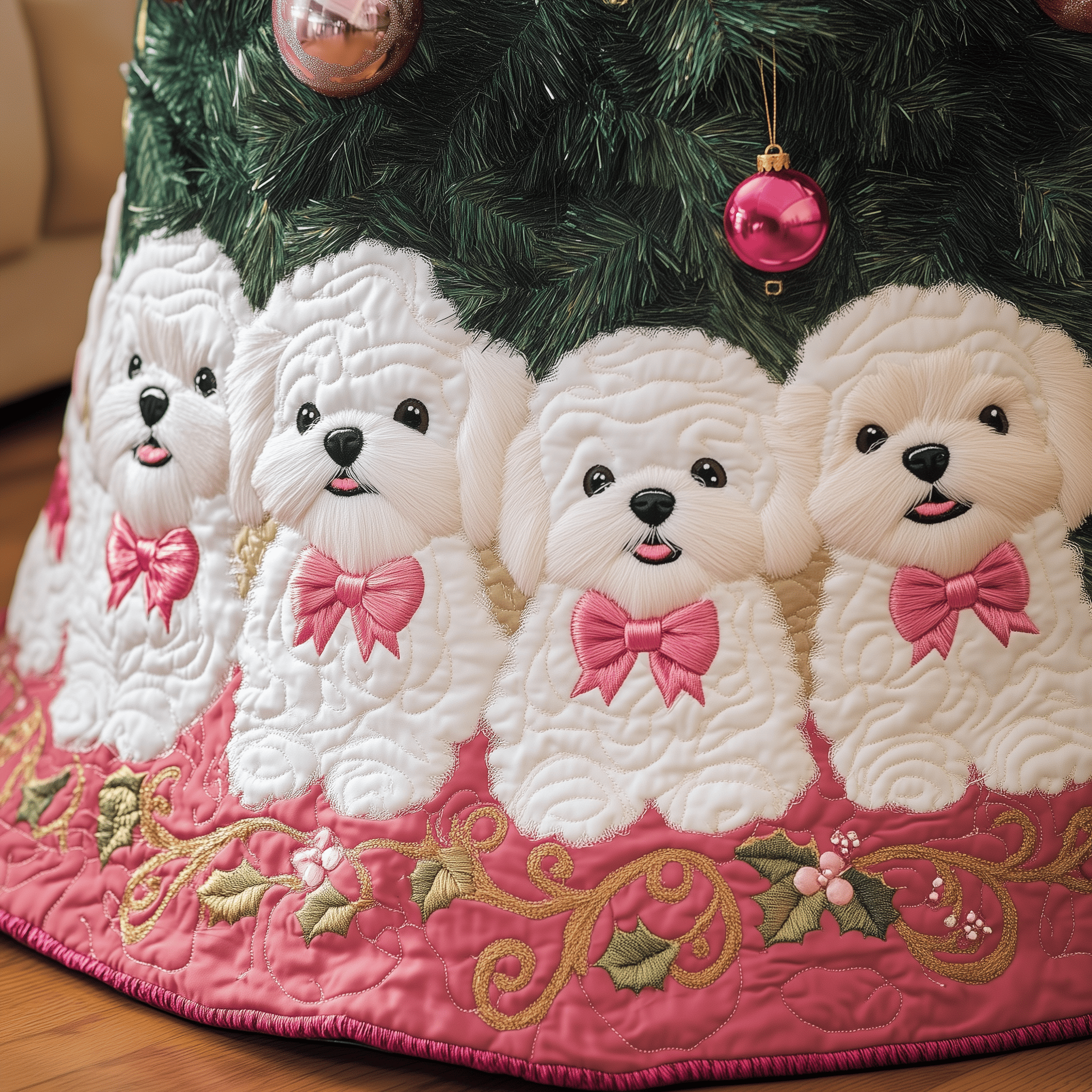 Christmas Bichon Quilted Tree Skirt Celebrate Your Family's Traditions with Stylish Protection Christmas Bichon Quilted Tree Skirt Celebrate Your Family's Traditions with Stylish Protection