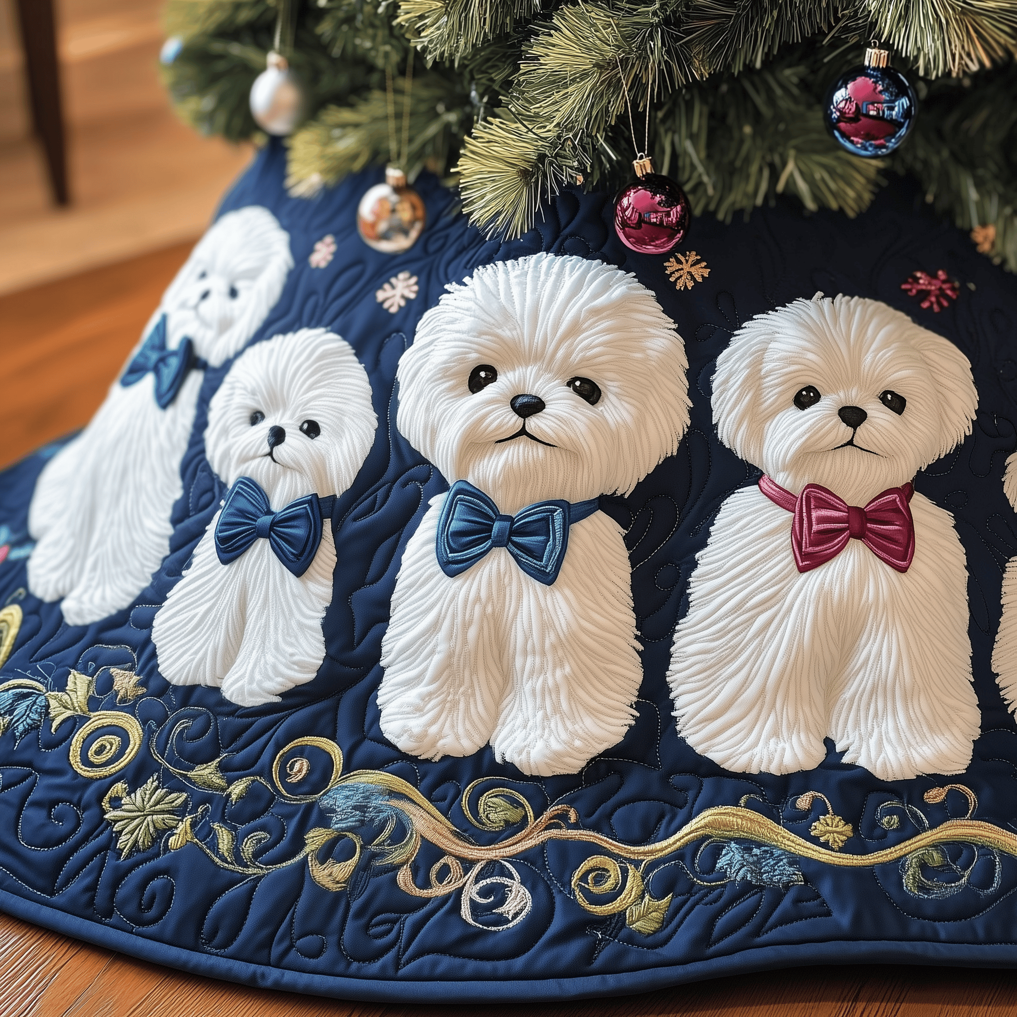 Christmas Bichon Quilted Tree Skirt Feel the Calm of Christmas with Durable Tree Decor Christmas Bichon Quilted Tree Skirt Feel the Calm of Christmas with Durable Tree Decor