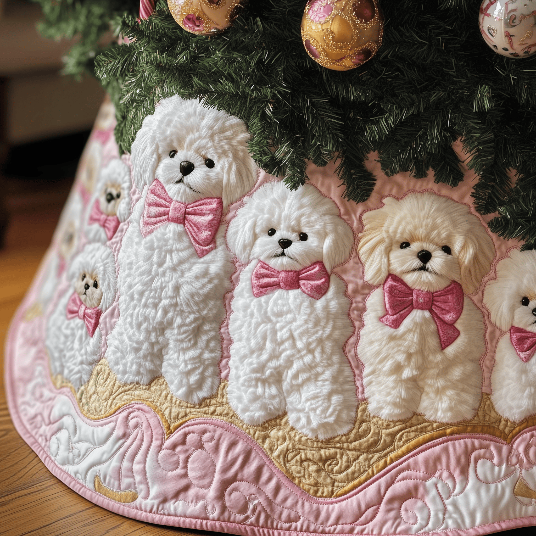Christmas Bichon Quilted Tree Skirt Feel the Magic of the Holidays Without Worry Christmas Bichon Quilted Tree Skirt Feel the Magic of the Holidays Without Worry