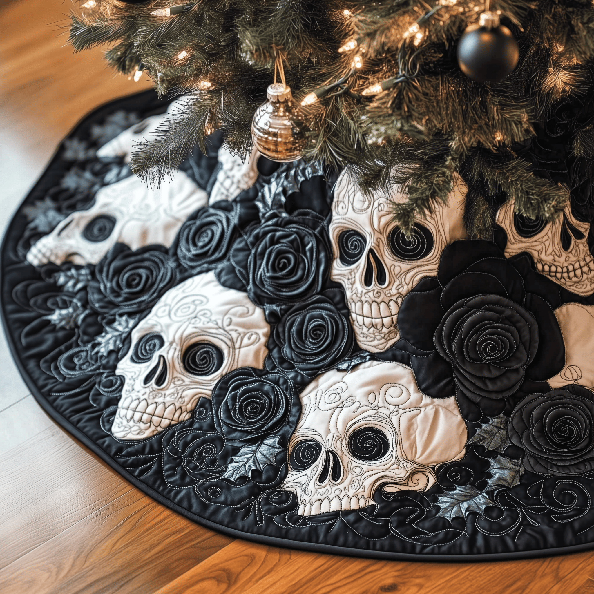 Christmas Black Rose Skull Quilted Tree Skirt Celebrate Every Detail with a Safe and Stylish Tree Skirt Christmas Black Rose Skull Quilted Tree Skirt Celebrate Every Detail with a Safe and Stylish Tree Skirt