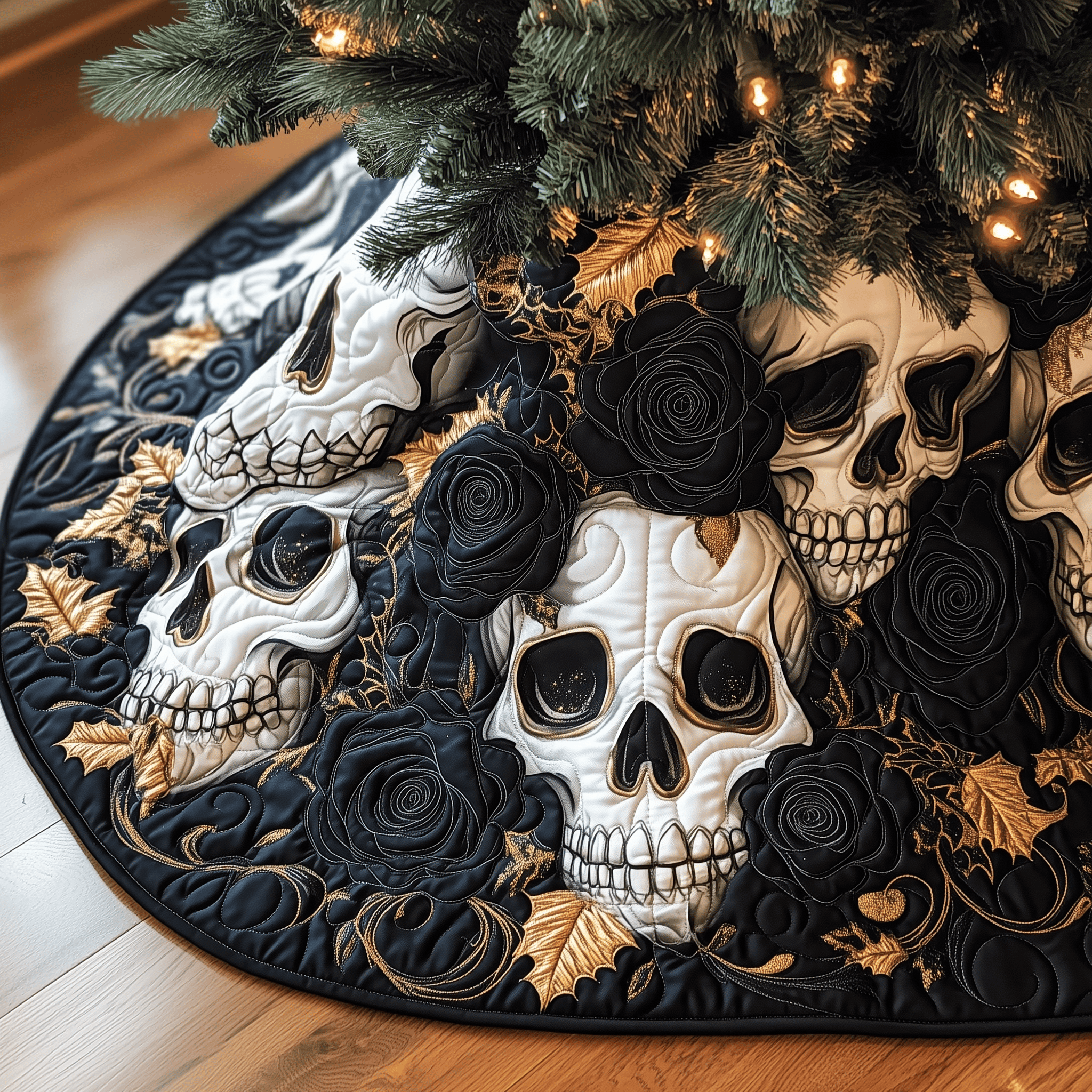 Christmas Black Rose Skull Quilted Tree Skirt Feel Happy and Carefree with the Perfect Tree Skirt Christmas Black Rose Skull Quilted Tree Skirt Feel Happy and Carefree with the Perfect Tree Skirt
