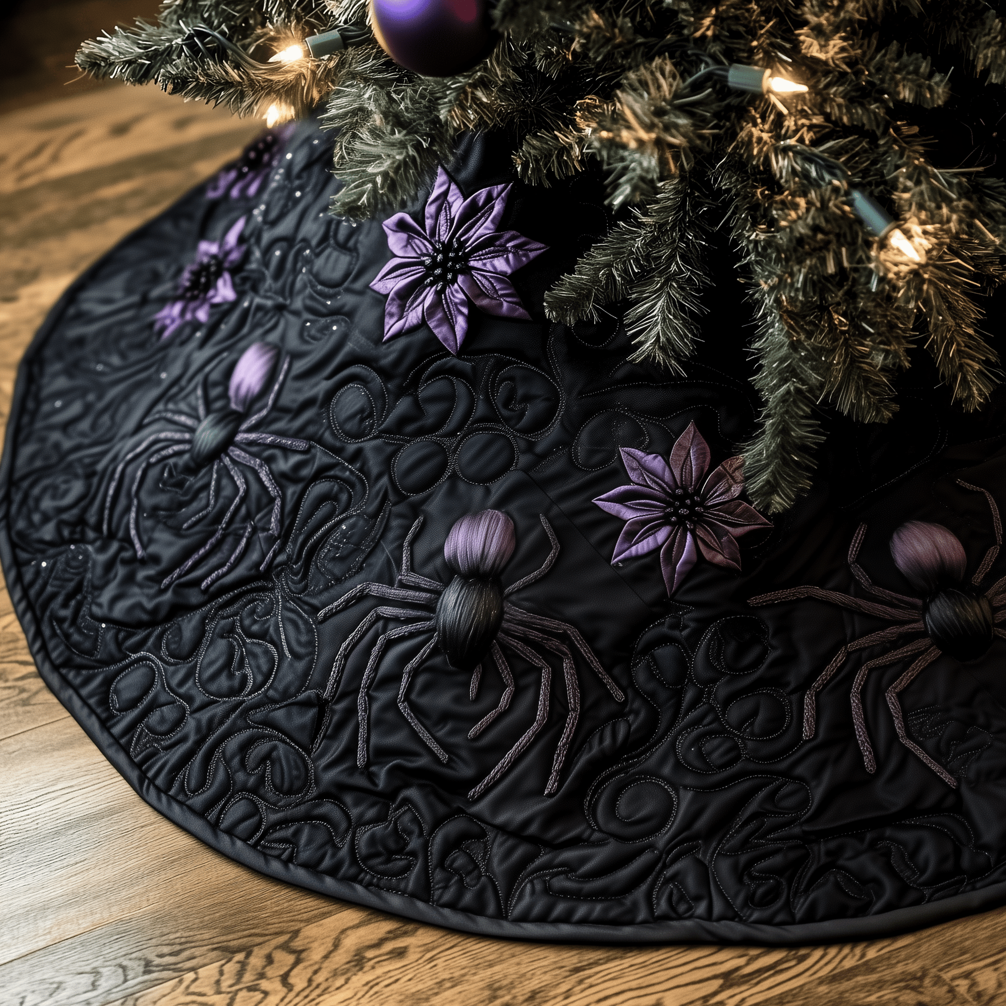 Christmas Black Spiders Quilted Tree Skirt Celebrate the Holidays in Style and Safety Christmas Black Spiders Quilted Tree Skirt Celebrate the Holidays in Style and Safety