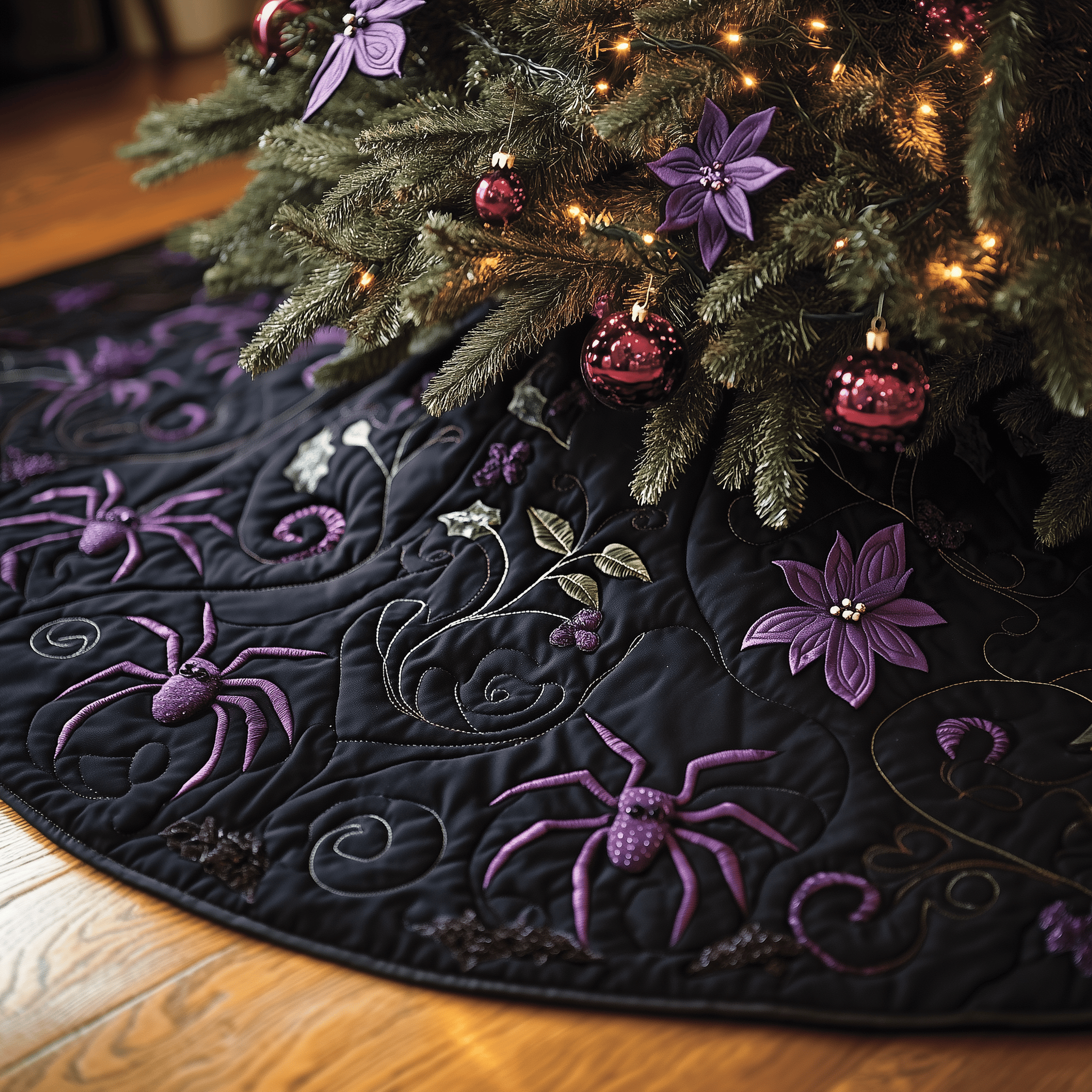 Christmas Black Spiders Quilted Tree Skirt Feel the Essence of Christmas with a Perfect Tree Skirt Christmas Black Spiders Quilted Tree Skirt Feel the Essence of Christmas with a Perfect Tree Skirt