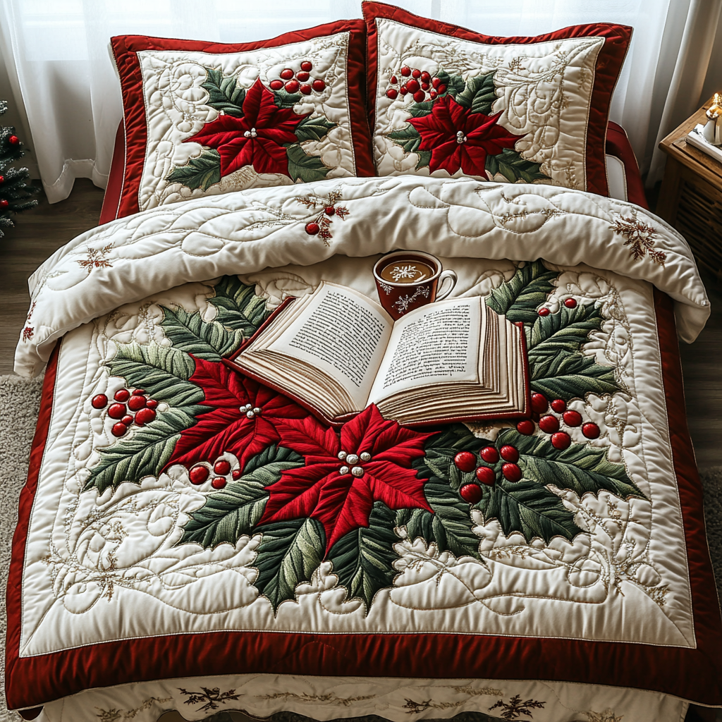 Christmas Book Nook Quilted Bedding Set Best Gifts For Book Lovers Christmas Book Nook Quilted Bedding Set Best Gifts For Book Lovers