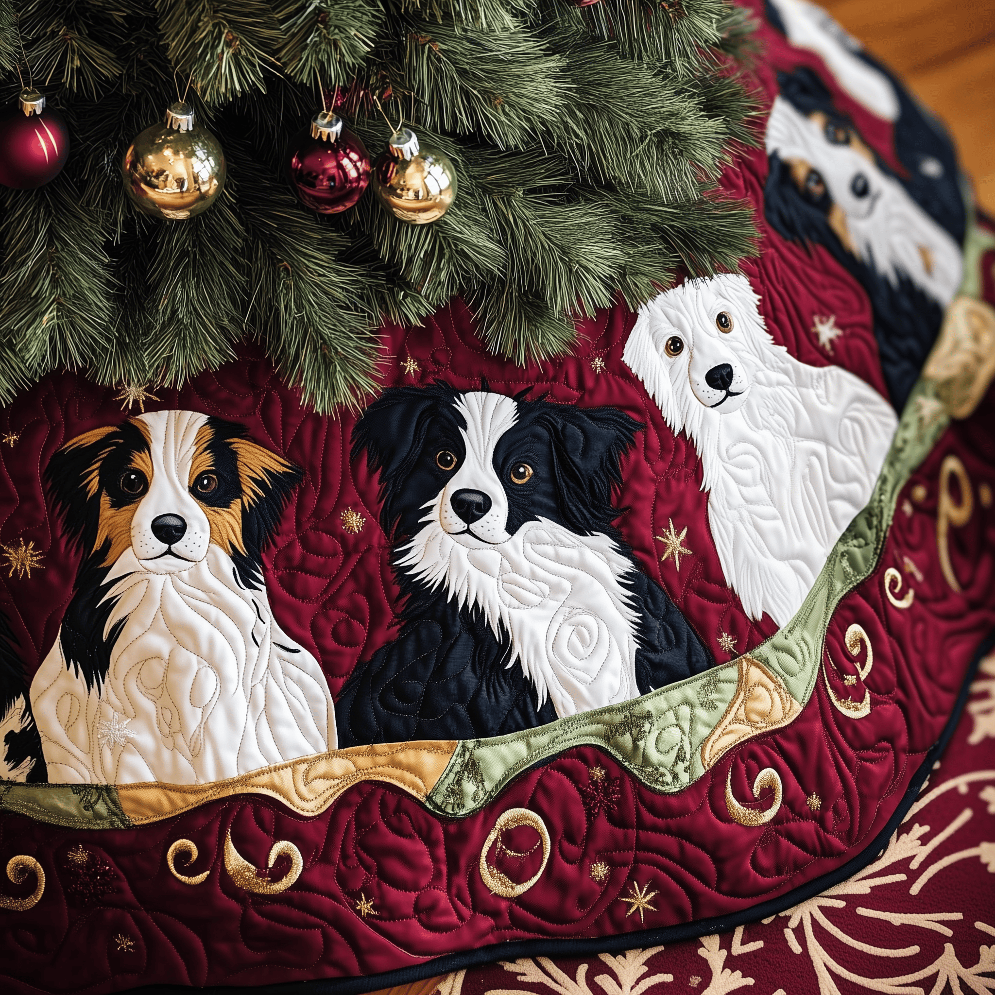 Christmas Border Collie Quilted Tree Skirt Feel the Love of the Season Under Your Christmas Tree Christmas Border Collie Quilted Tree Skirt Feel the Love of the Season Under Your Christmas Tree