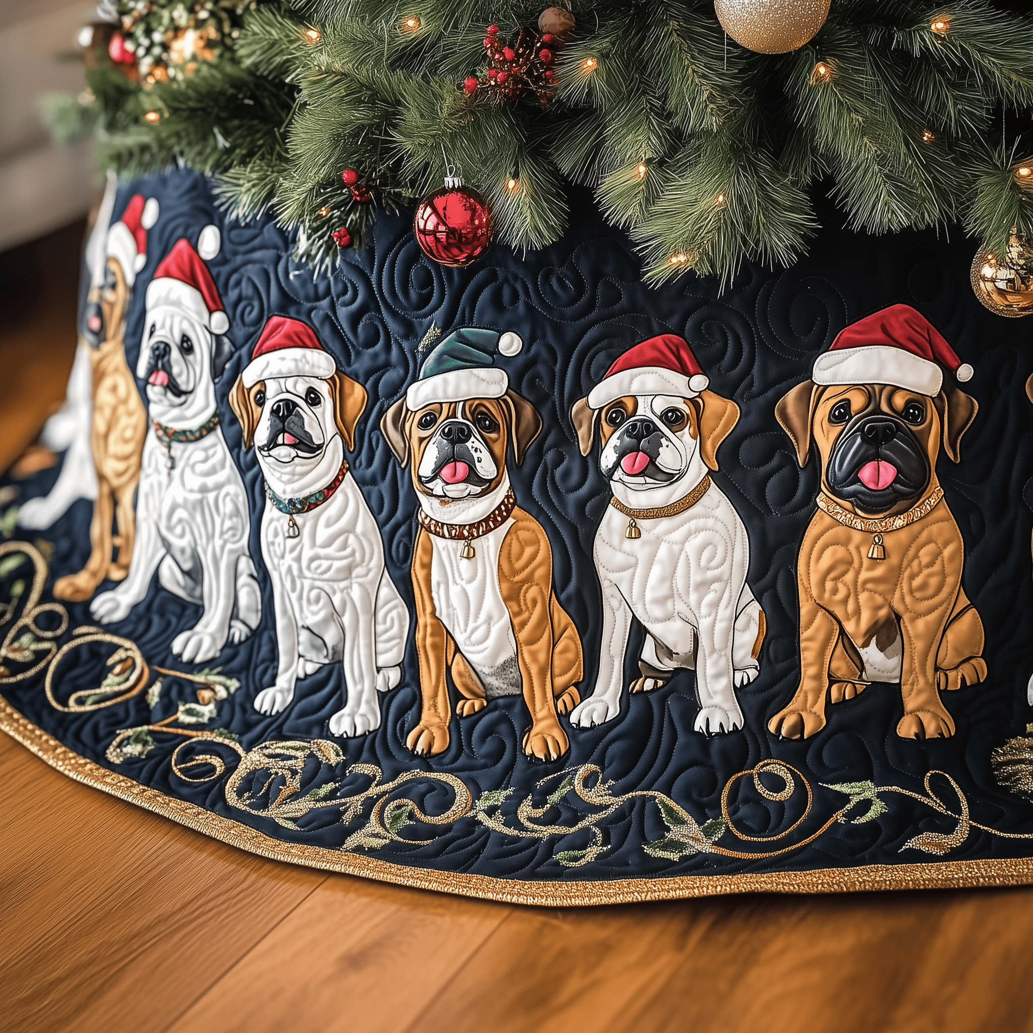 Christmas Boxer Quilted Tree Skirt Celebrate New Traditions with a Stylish and Safe Skirt Christmas Boxer Quilted Tree Skirt Celebrate New Traditions with a Stylish and Safe Skirt