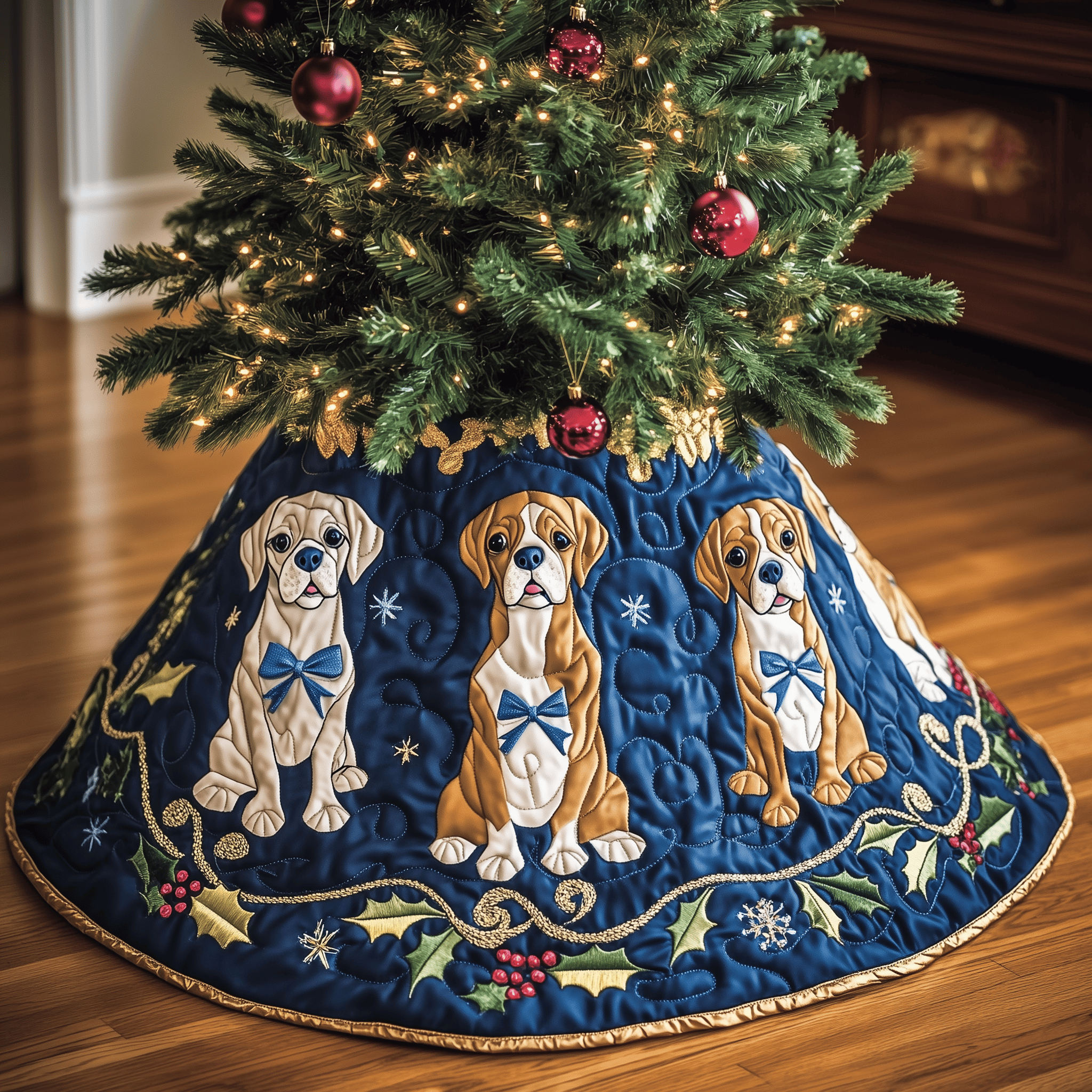Christmas Boxer Quilted Tree Skirt Celebrate Simplicity and Style with a Protective Tree Skirt Christmas Boxer Quilted Tree Skirt Celebrate Simplicity and Style with a Protective Tree Skirt
