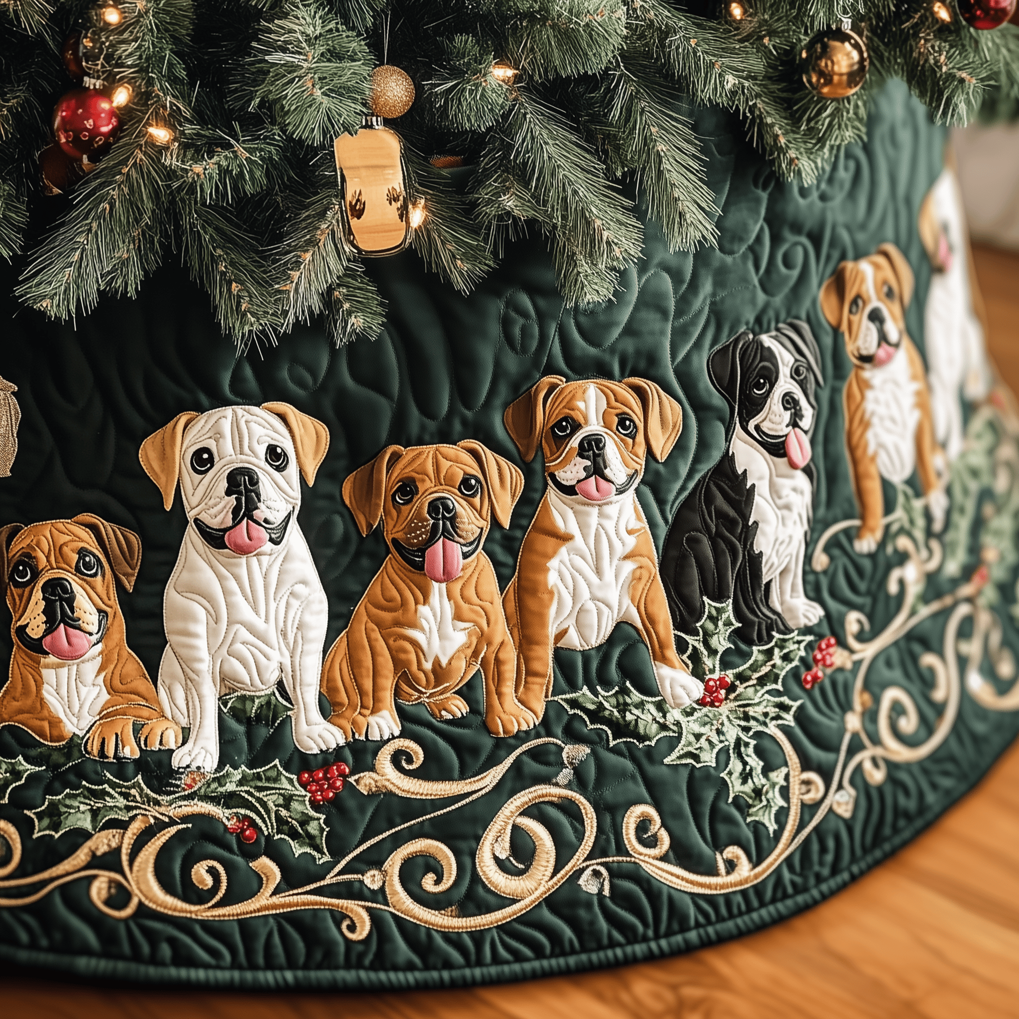 Christmas Boxer Quilted Tree Skirt Celebrate the Holidays Fully Protected with a Durable Skirt Christmas Boxer Quilted Tree Skirt Celebrate the Holidays Fully Protected with a Durable Skirt