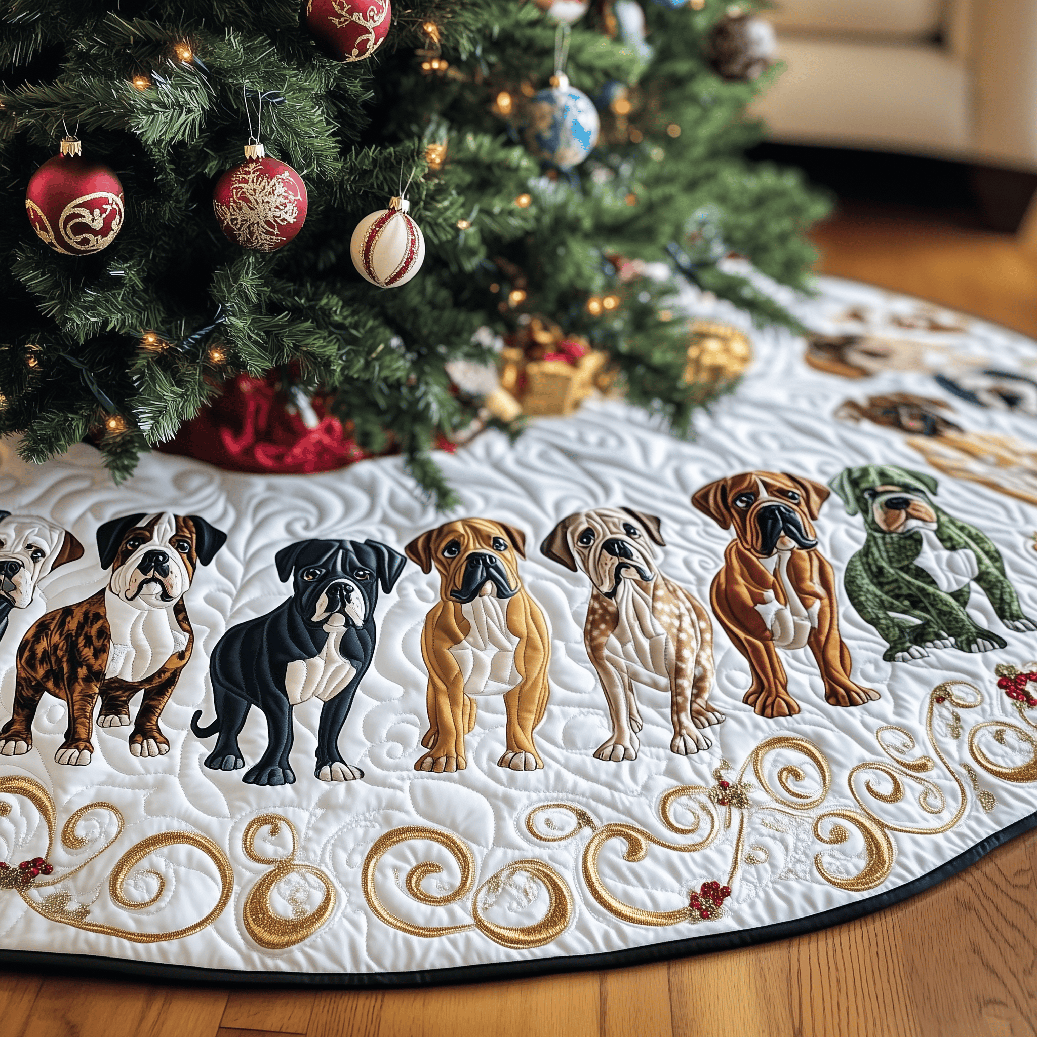 Christmas Boxer Quilted Tree Skirt Celebrate Your Way with a Chic and Functional Tree Skirt Christmas Boxer Quilted Tree Skirt Celebrate Your Way with a Chic and Functional Tree Skirt