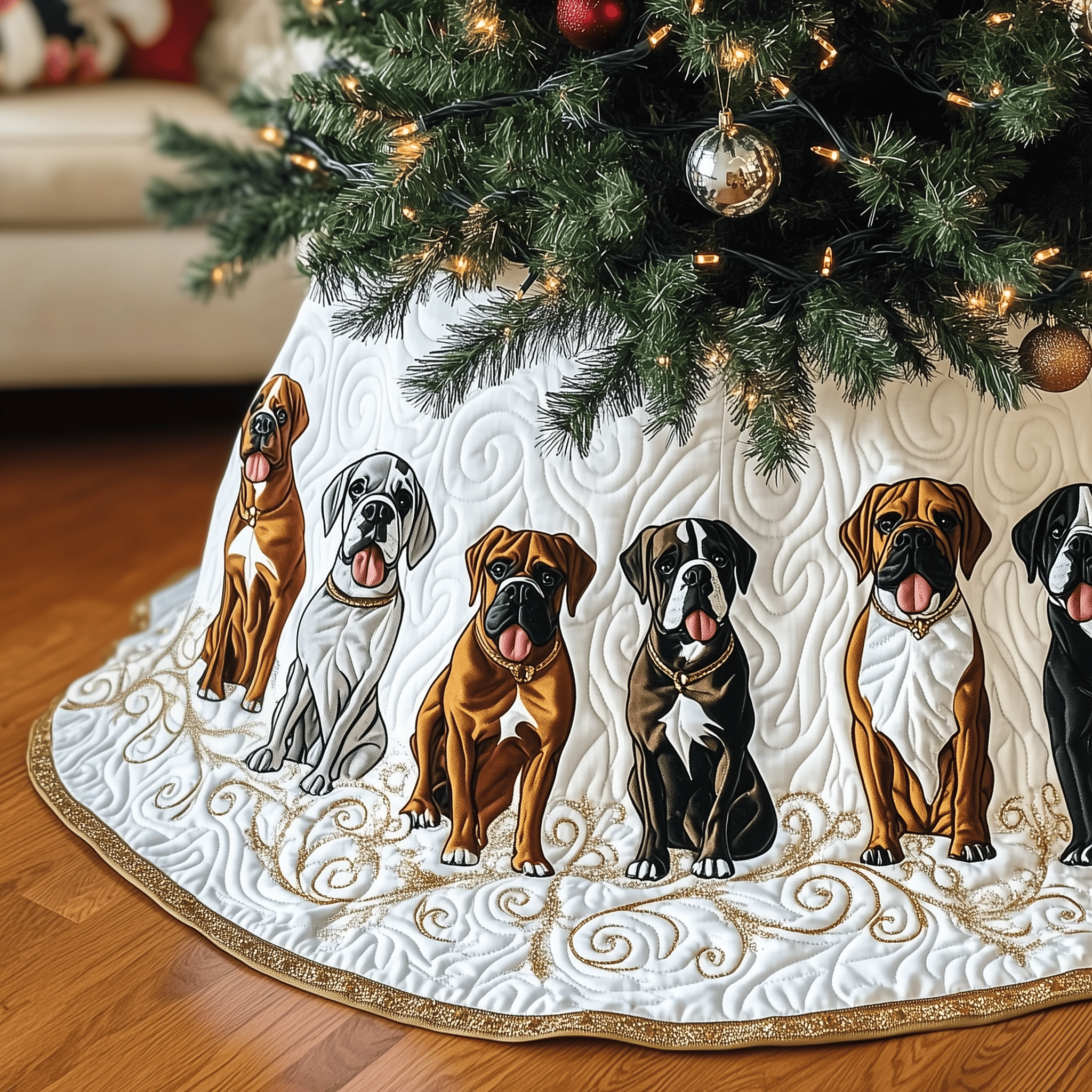 Christmas Boxer Quilted Tree Skirt Feel Secure and Festive with Your Christmas Decor Christmas Boxer Quilted Tree Skirt Feel Secure and Festive with Your Christmas Decor