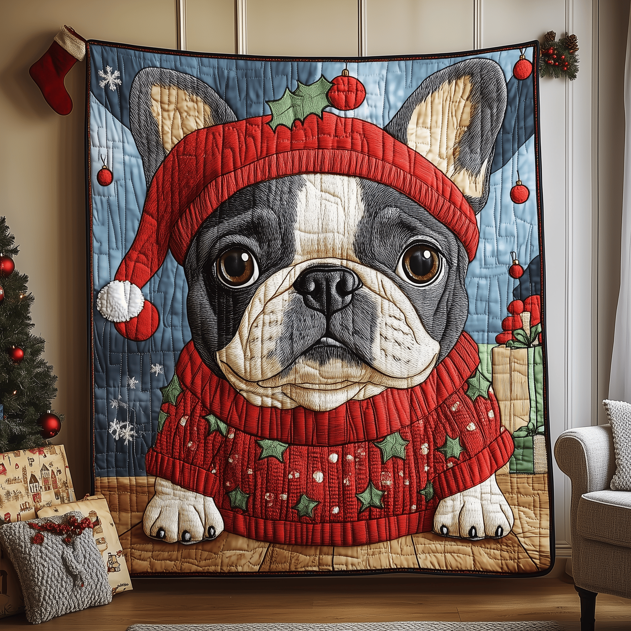Christmas Bulldog Quilted Blanket Feel Inspired by a Blanket That's Anything But Ordinary Christmas Bulldog Quilted Blanket Feel Inspired by a Blanket That's Anything But Ordinary