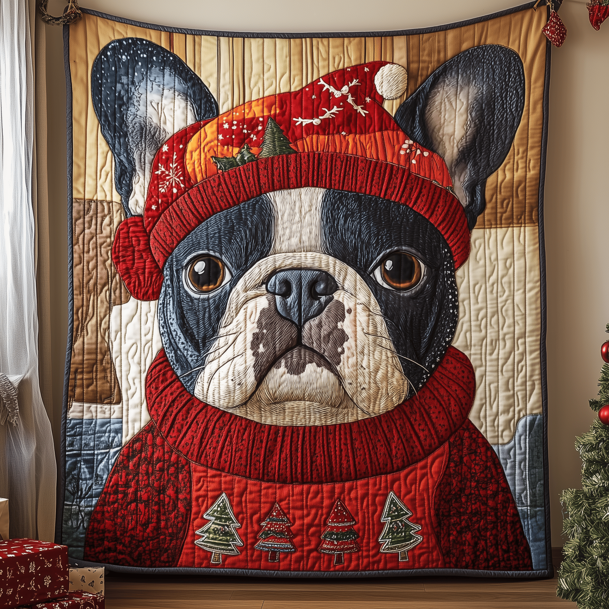 Christmas Bulldog Quilted Blanket Feel the Comfort of Home, Wherever You Go Christmas Bulldog Quilted Blanket Feel the Comfort of Home, Wherever You Go