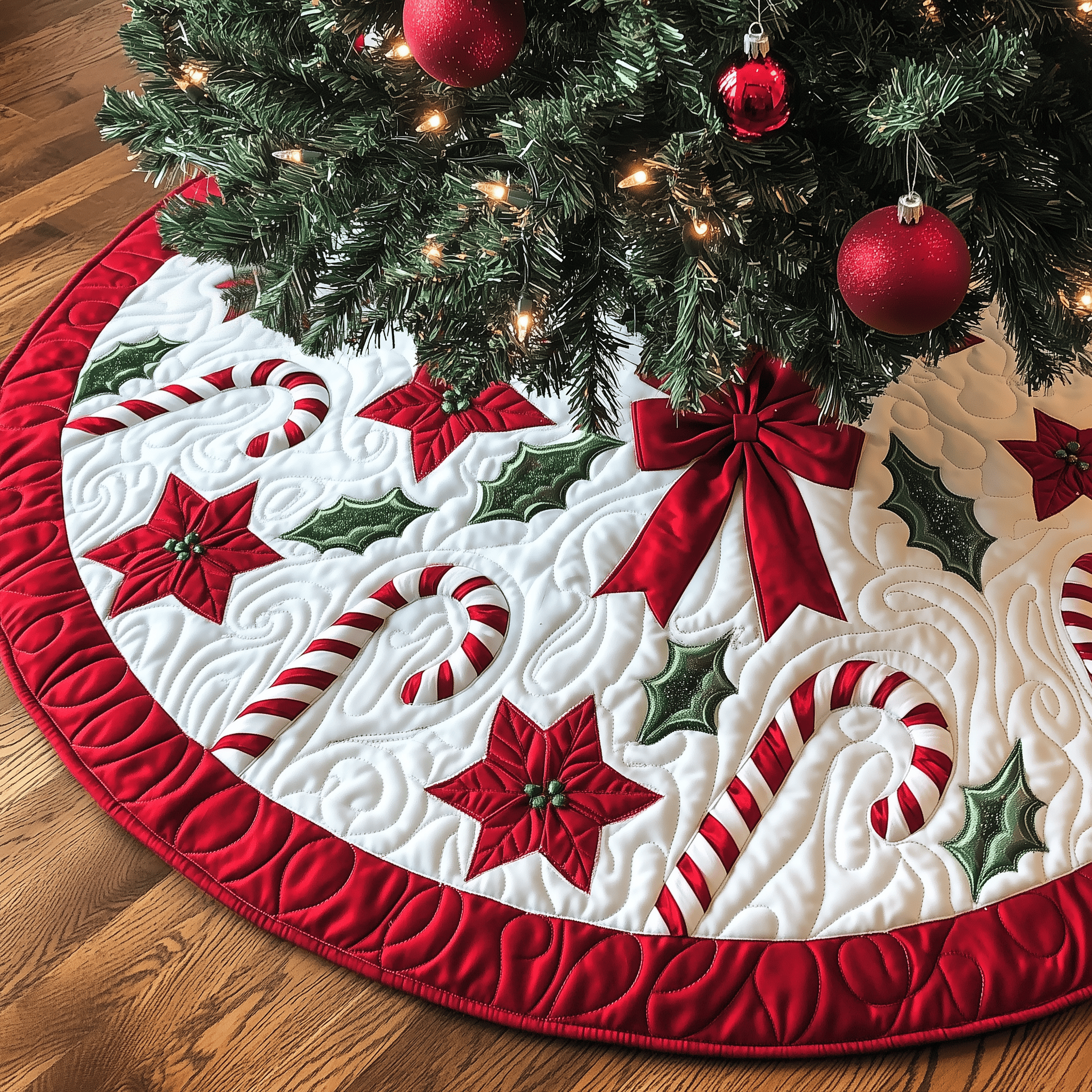 Christmas Candy Canes Quilted Tree Skirt A Safe and Stylish Tree Skirt for Your Family's Happiness Christmas Candy Canes Quilted Tree Skirt A Safe and Stylish Tree Skirt for Your Family's Happiness