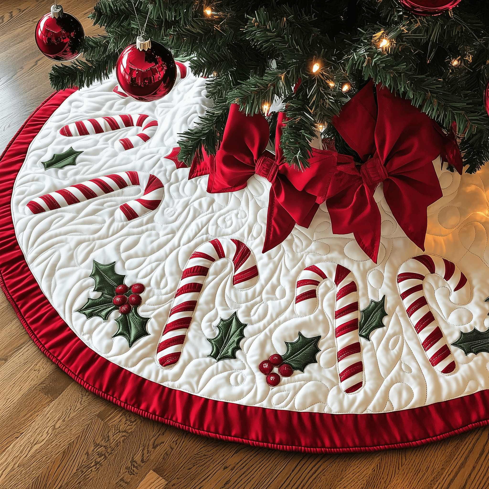 Christmas Candy Canes Quilted Tree Skirt Enjoy a Peaceful Holiday with the Perfect Tree Skirt Christmas Candy Canes Quilted Tree Skirt Enjoy a Peaceful Holiday with the Perfect Tree Skirt