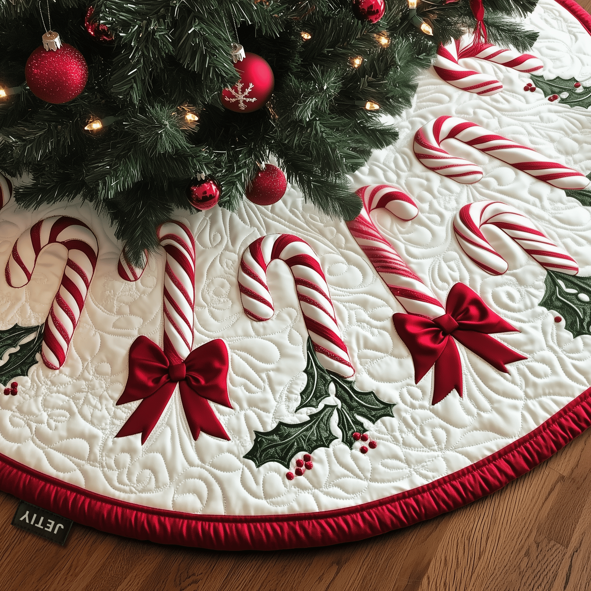 Christmas Candy Canes Quilted Tree Skirt Make the Holidays Worry-Free with Protective Tree Decor Christmas Candy Canes Quilted Tree Skirt Make the Holidays Worry-Free with Protective Tree Decor