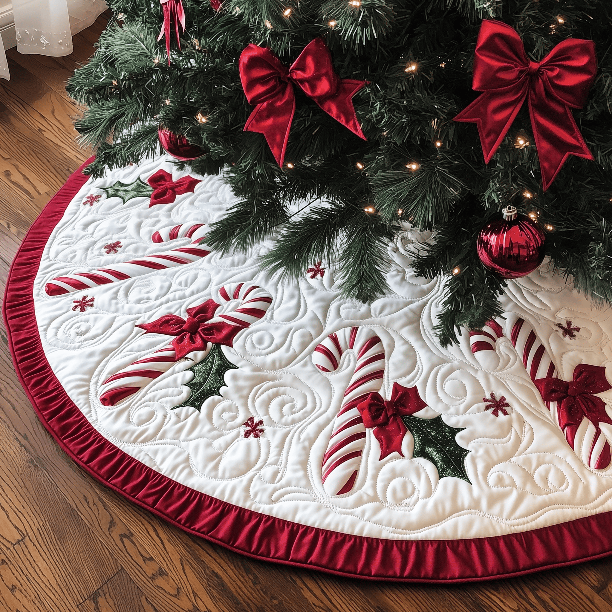 Christmas Candy Canes Quilted Tree Skirt Relax This Christmas with a Floor-Safe Tree Skirt Christmas Candy Canes Quilted Tree Skirt Relax This Christmas with a Floor-Safe Tree Skirt