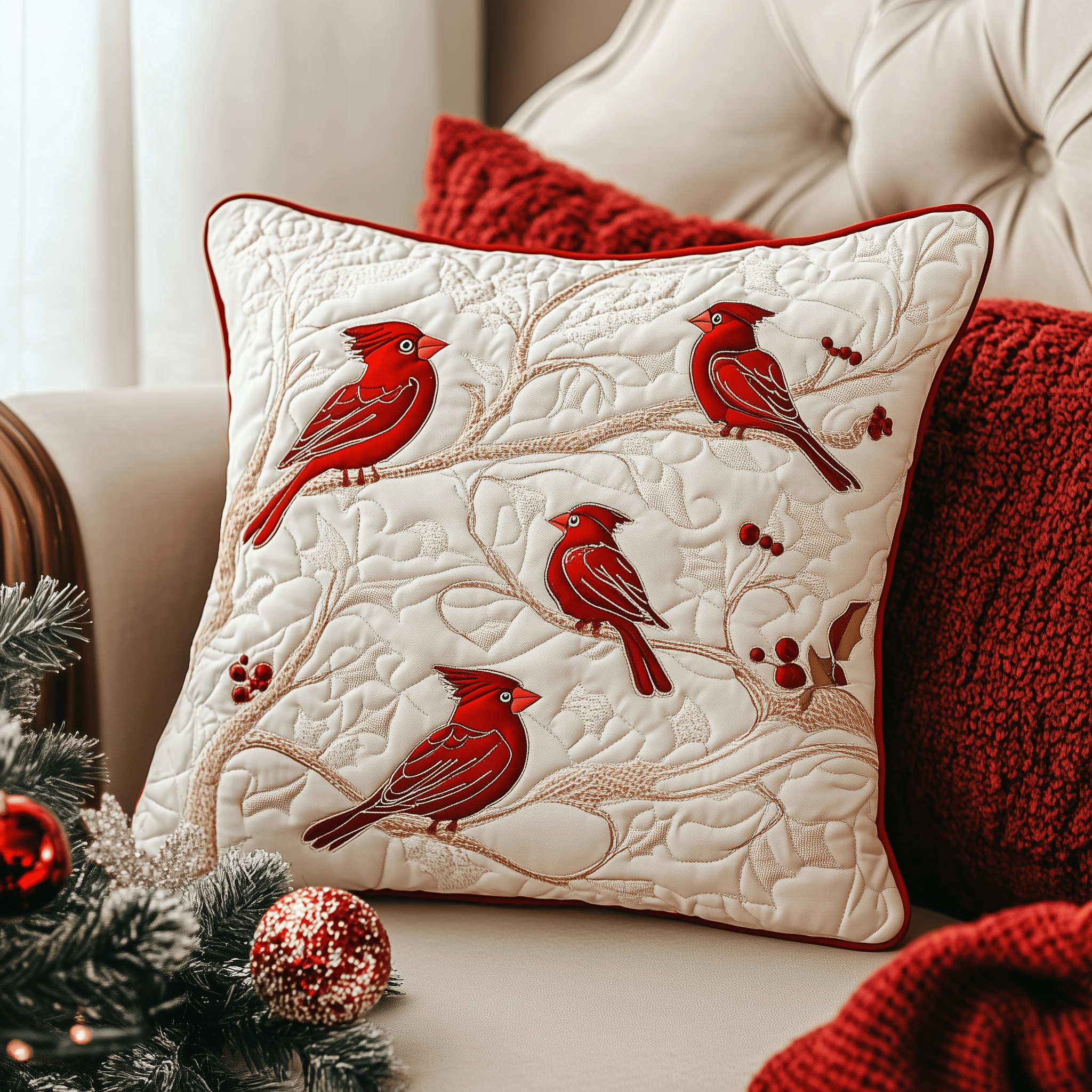 Christmas Cardinal Quilted Pillow Case Feel the Cool Touch of Satin Pillow Cases Christmas Cardinal Quilted Pillow Case Feel the Cool Touch of Satin Pillow Cases