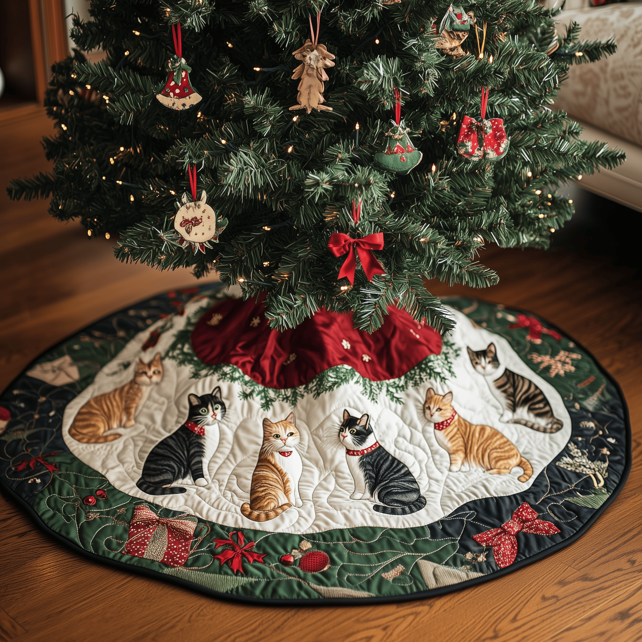 Christmas Cat Quilted Tree Skirt Celebrate Joyfully with a Stylish Christmas Tree Skirt Christmas Cat Quilted Tree Skirt Celebrate Joyfully with a Stylish Christmas Tree Skirt