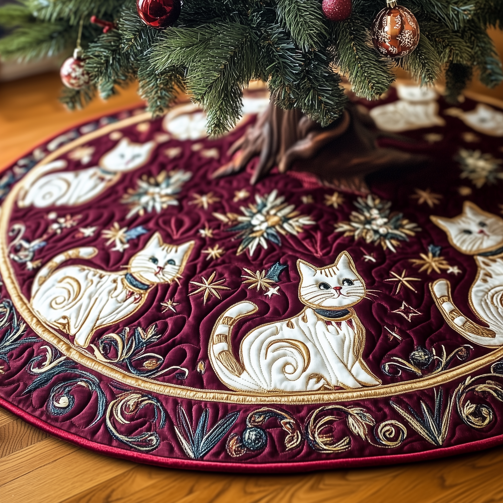 Christmas Cat Quilted Tree Skirt Enjoy a Festive and Worry-Free Holiday Season Christmas Cat Quilted Tree Skirt Enjoy a Festive and Worry-Free Holiday Season