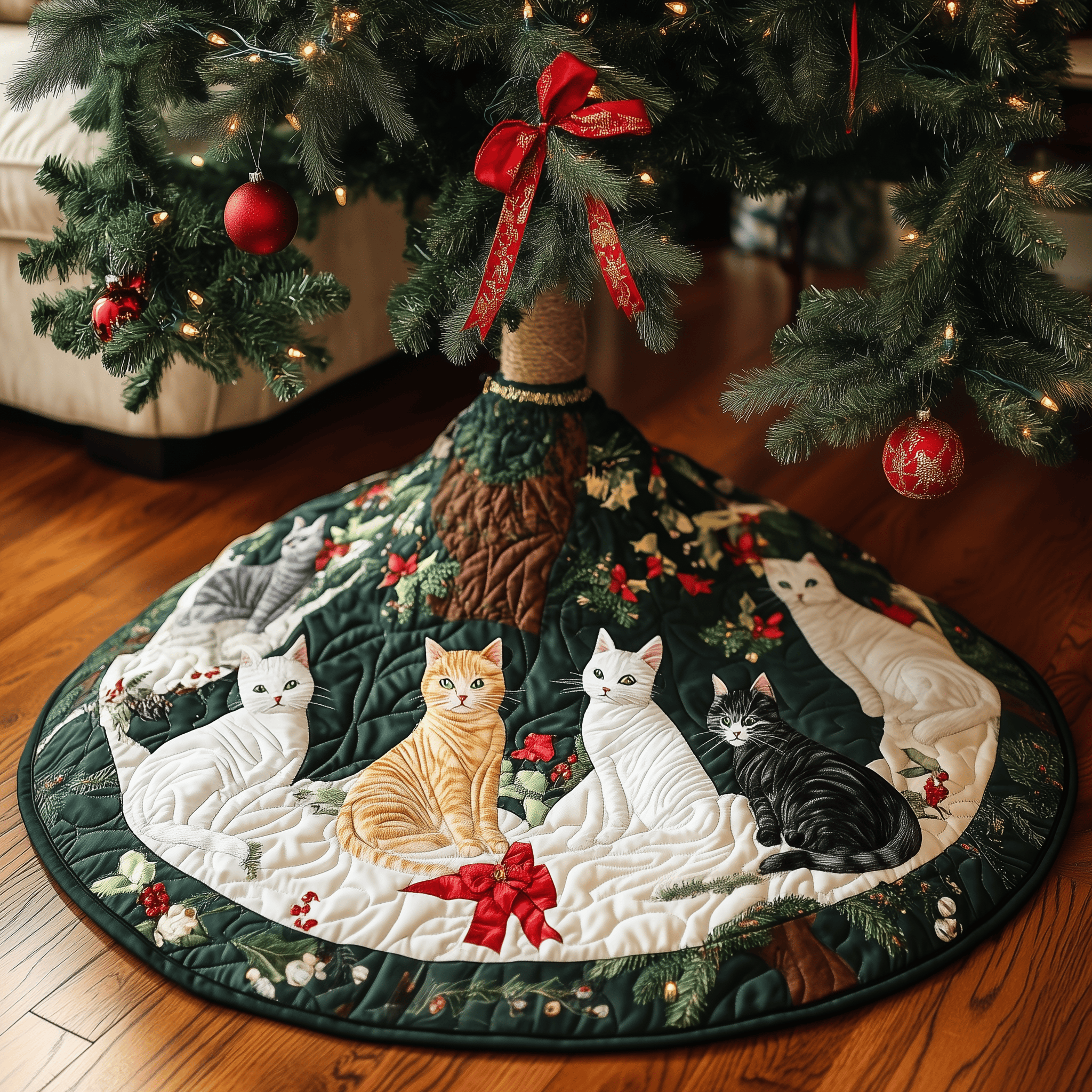 Christmas Cat Quilted Tree Skirt Feel the Holiday Spirit with a Safe and Chic Tree Skirt Christmas Cat Quilted Tree Skirt Feel the Holiday Spirit with a Safe and Chic Tree Skirt