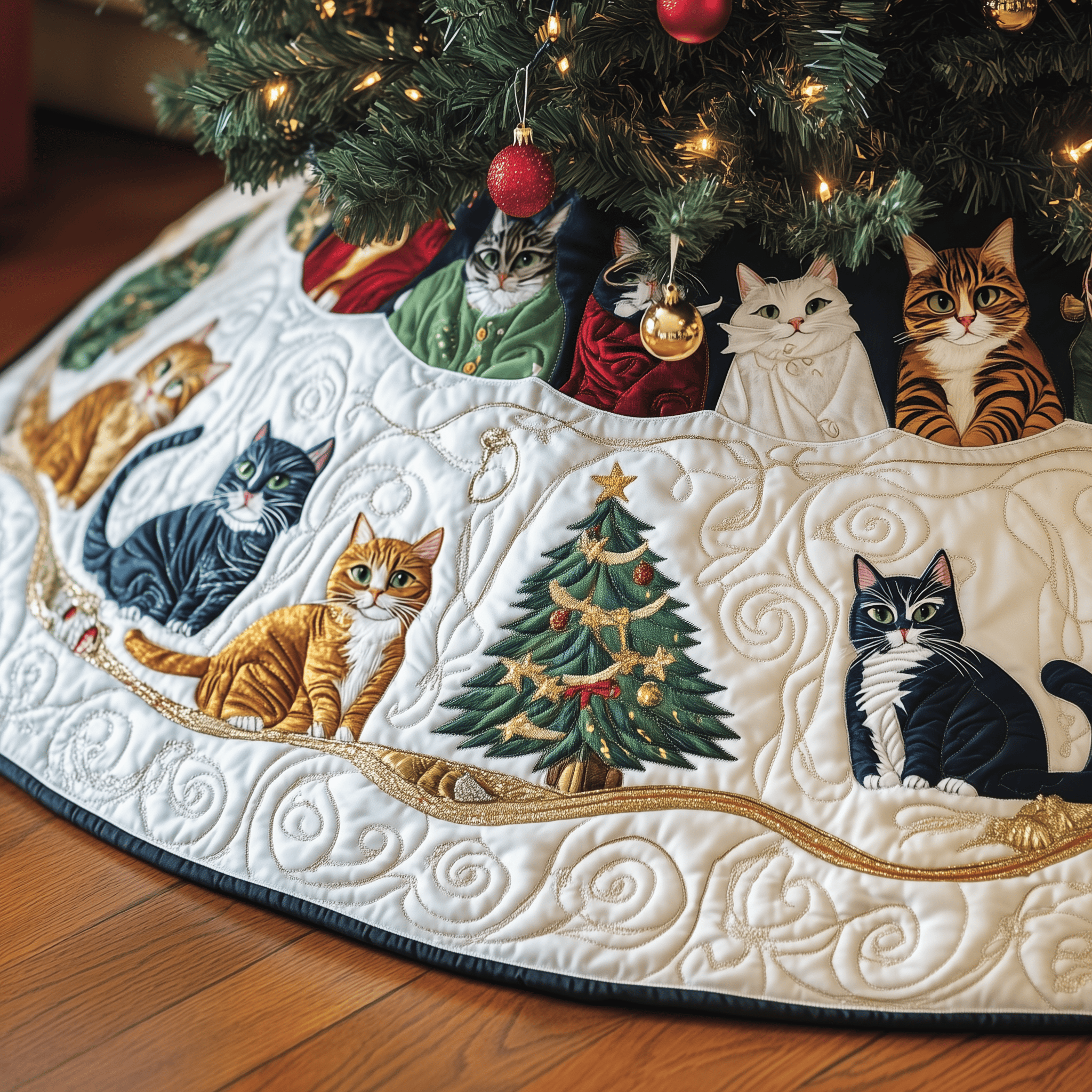 Christmas Cat Quilted Tree Skirt Feel the Love of Christmas with Thoughtful Tree Decor Christmas Cat Quilted Tree Skirt Feel the Love of Christmas with Thoughtful Tree Decor