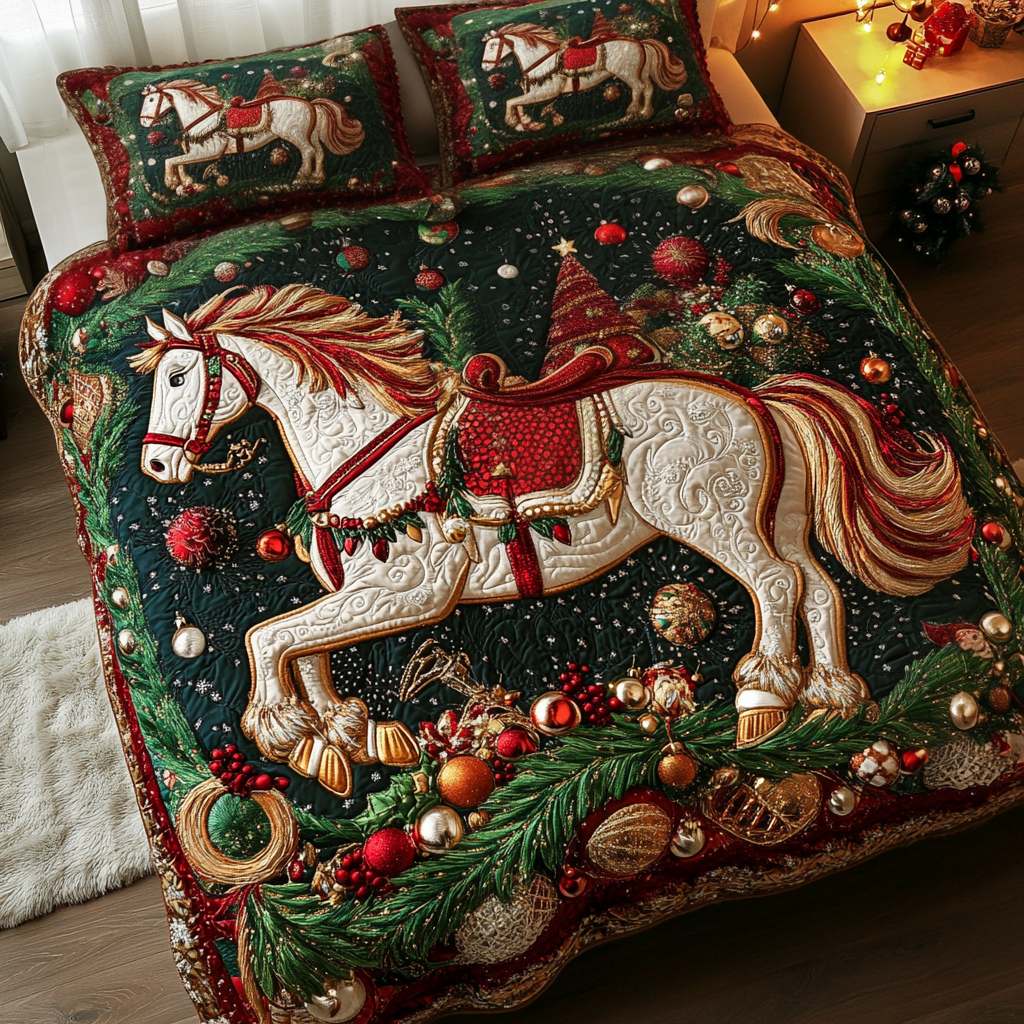 Christmas Charger Quilted Bedding Set Unique Gifts For Horse Lovers Christmas Charger Quilted Bedding Set Unique Gifts For Horse Lovers
